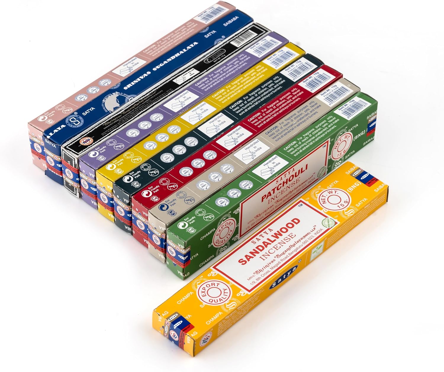Satya Incense Gift Set Nag Champa, Super hit, Dragon's Blood, Sandalwood, Patchouli, Lavender, Positive Vibes,White sage,palo Santo,Frankincense 15 g