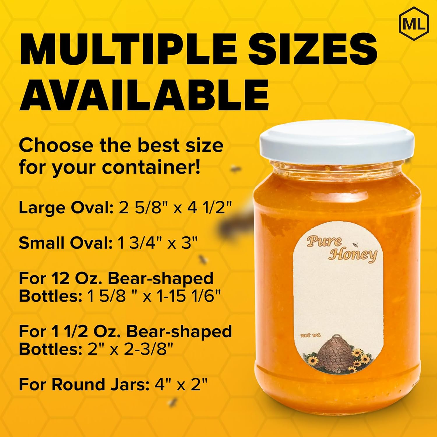 Mann Lake Customizable Sunflower Skep Honey Labels, Self-Adhesive, Easy-to-Apply, Boost Honey Sales, Multi-Surface Applicable, Roll of 250 (2 5/8" x 4 1/2")