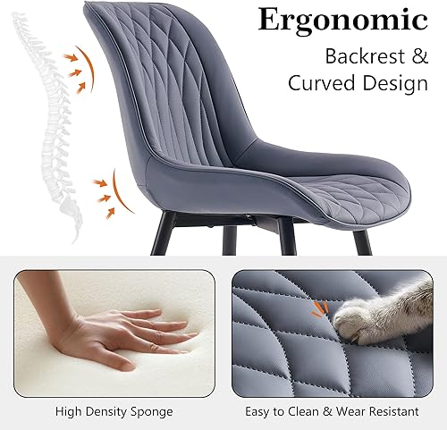 Miniatura 6 de Rowill Juego de 2 sillas de comedor modernas para cocina y comedor con patas de metal, sillas decorativas tapizadas de piel sintética, respaldo