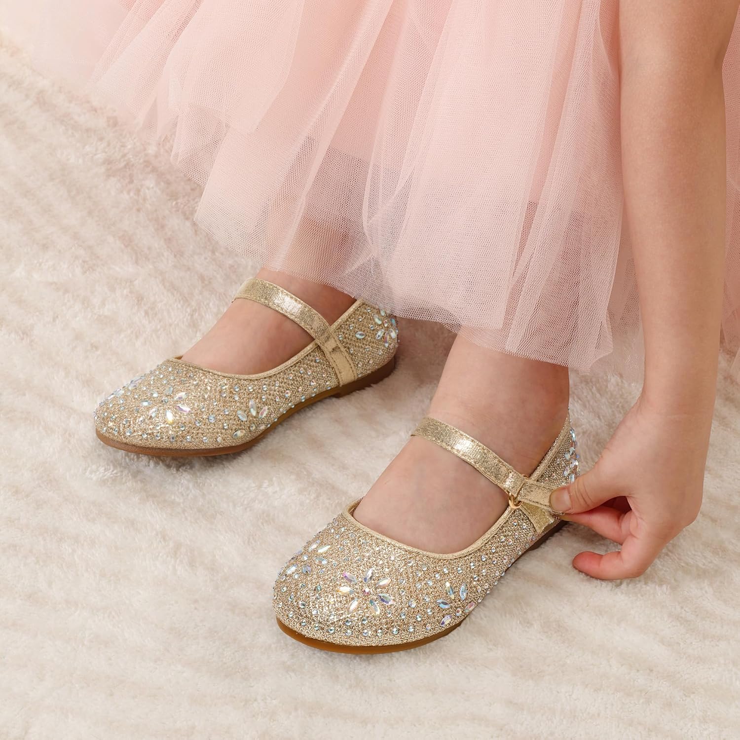 DREAM PAIRS Toddler Girl's Dress Shoes Mary Jane Rhinestone Ballerina Flat for Party, Birthday, Performance, Wedding - Image 2