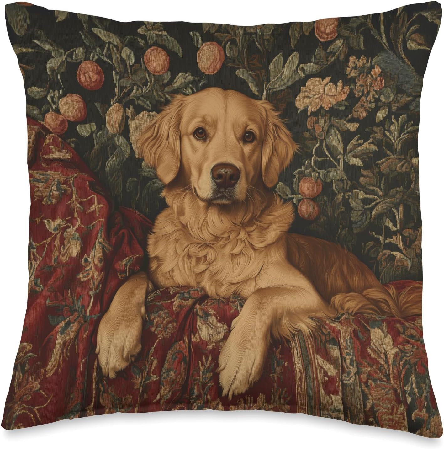 Golden Retriever Pre-Raphaelite Style Throw Pillow
