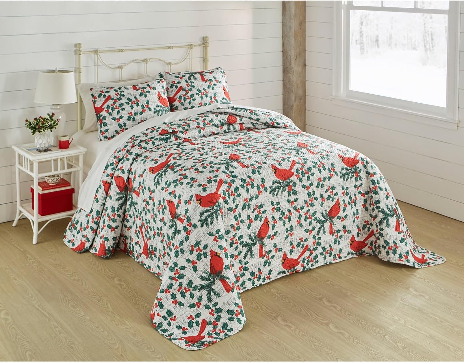 BrylaneHome 3 Piece Microfleece Christmas Bedspread Set - King, Mini Trees