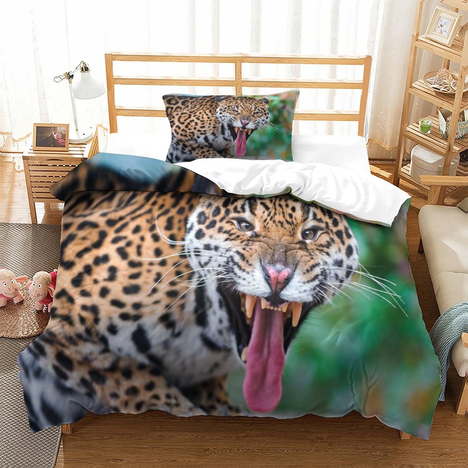 P1s9u7w5y Jaguar-1 3D Printed Wild Leopard Duvet Cover Set 3Pcs Microfiber Jungle Animal Bedding Set Single（135X200cm）