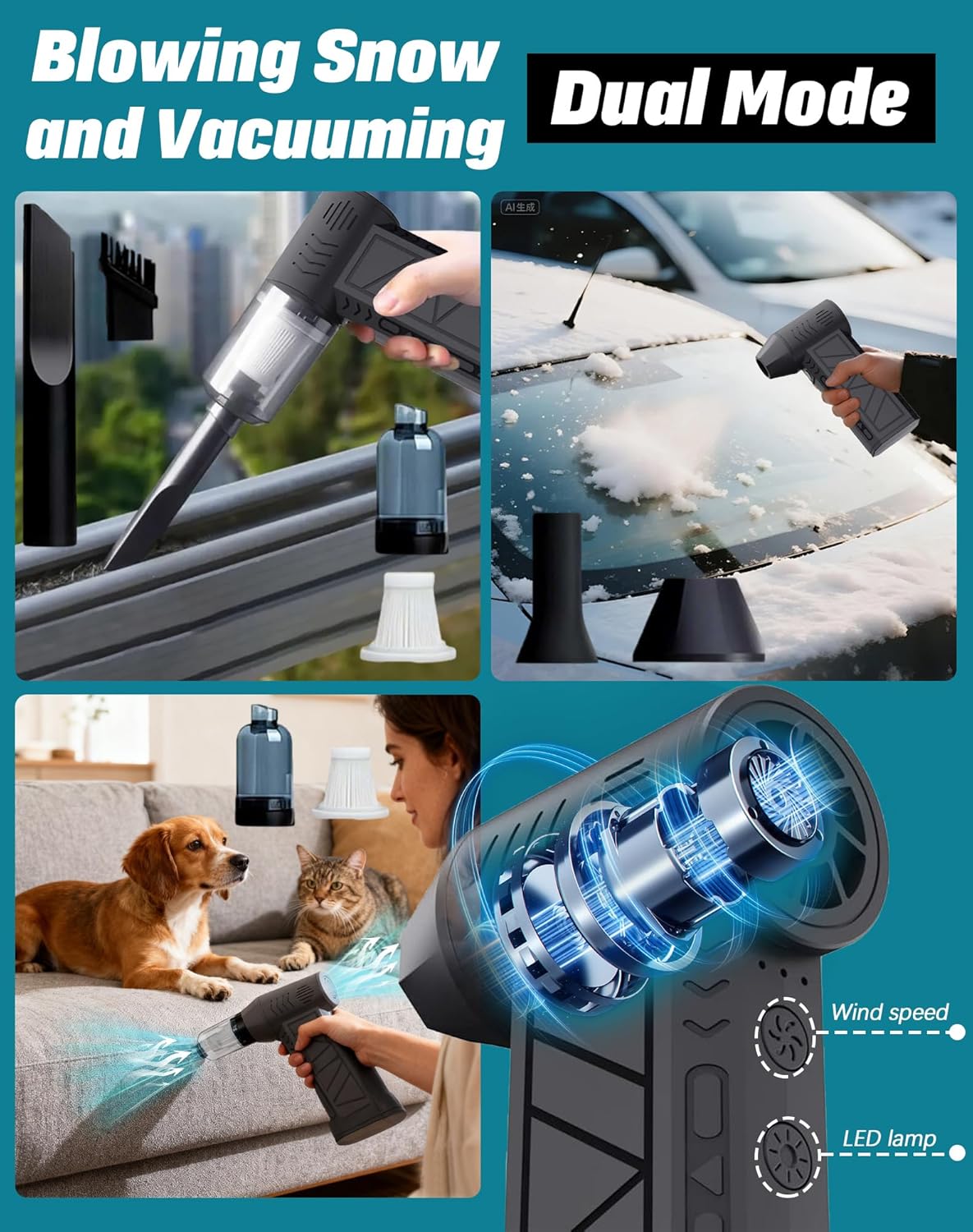 Mini Turbo Snow Blower, 130,000 RPM Compressed Air Duster for Car with Magnetic Nozzle, Portable Handheld Electric Air Blower, Ideal for Vehicle Snow Removal and Home Cleaning (1Pcs)