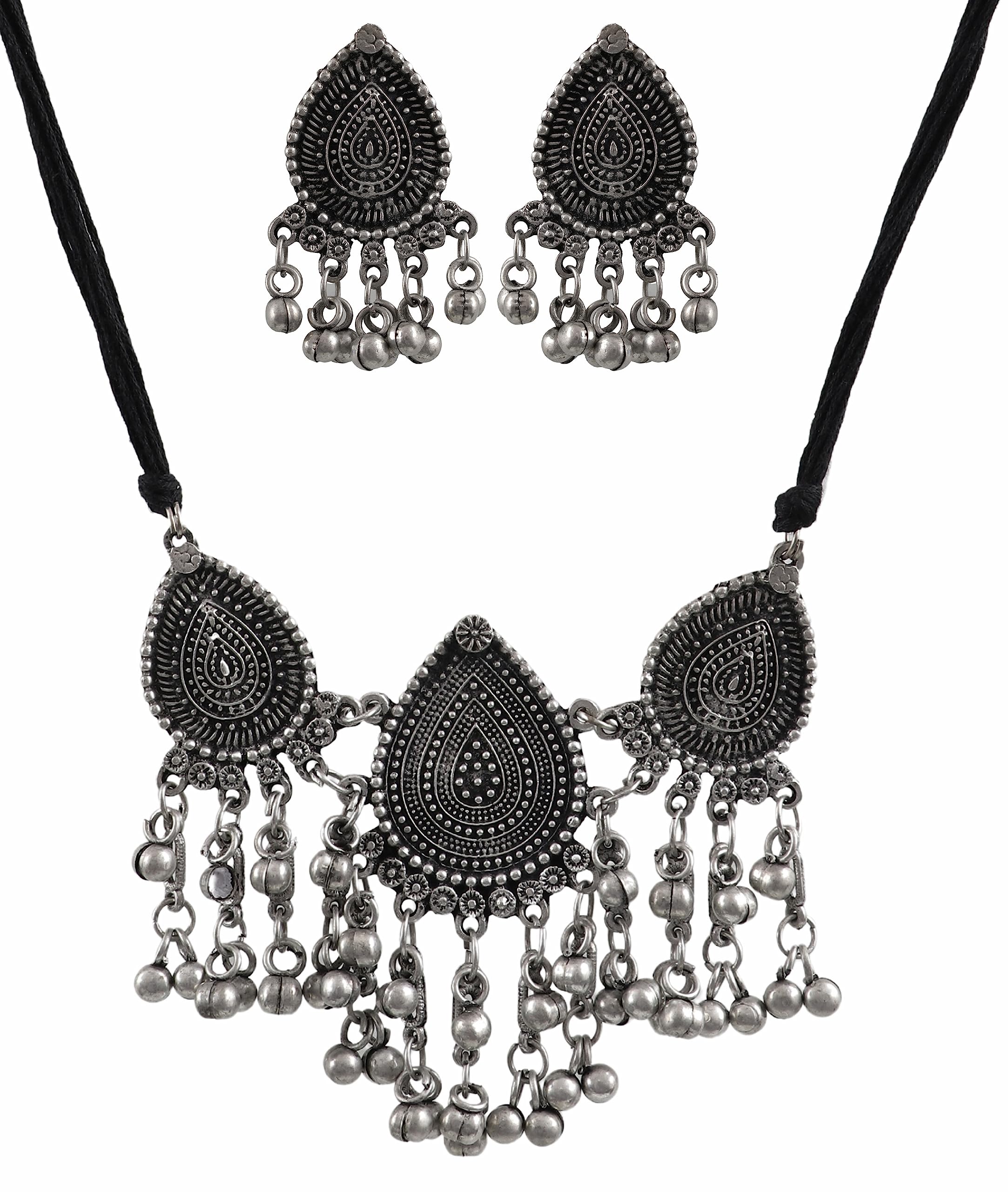 Antique Traditional Oxidised Silver Ethnic Black Polish Ghungroo Bells Necklace Earrings Set Jewelry Women Girls (Silver) (B0C7CNCHS3) Amazon Price History, Amazon Price Tracker