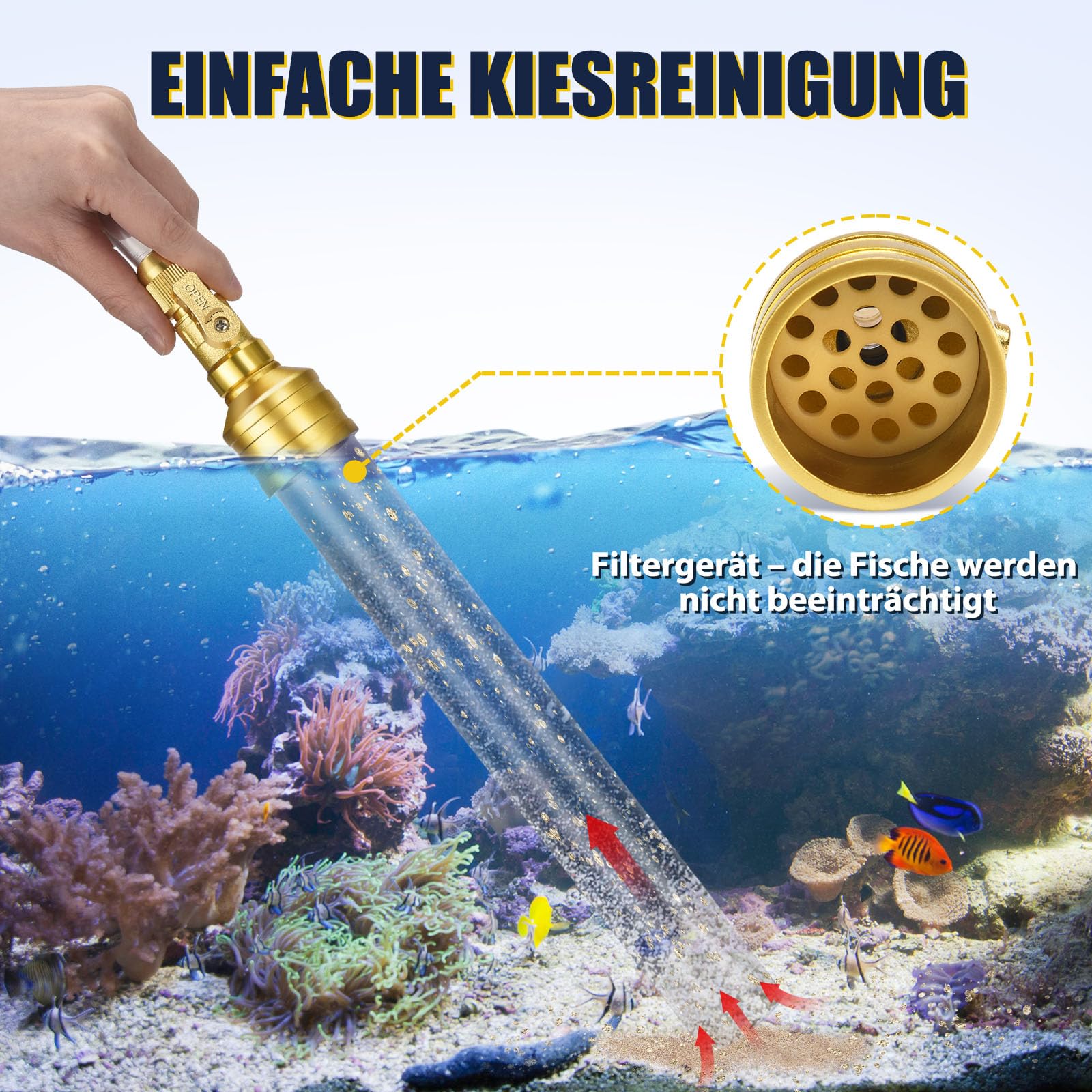 GADFISH Aquarium-Staubsauger, Kiesreiniger für Aquarien mit 9m PVC-Schlauch, Kiesreiniger für Siphon-Aquarienreiniger, 3 Arten von adaptern, zum Reinigen von Kies und Sand im Aquarium