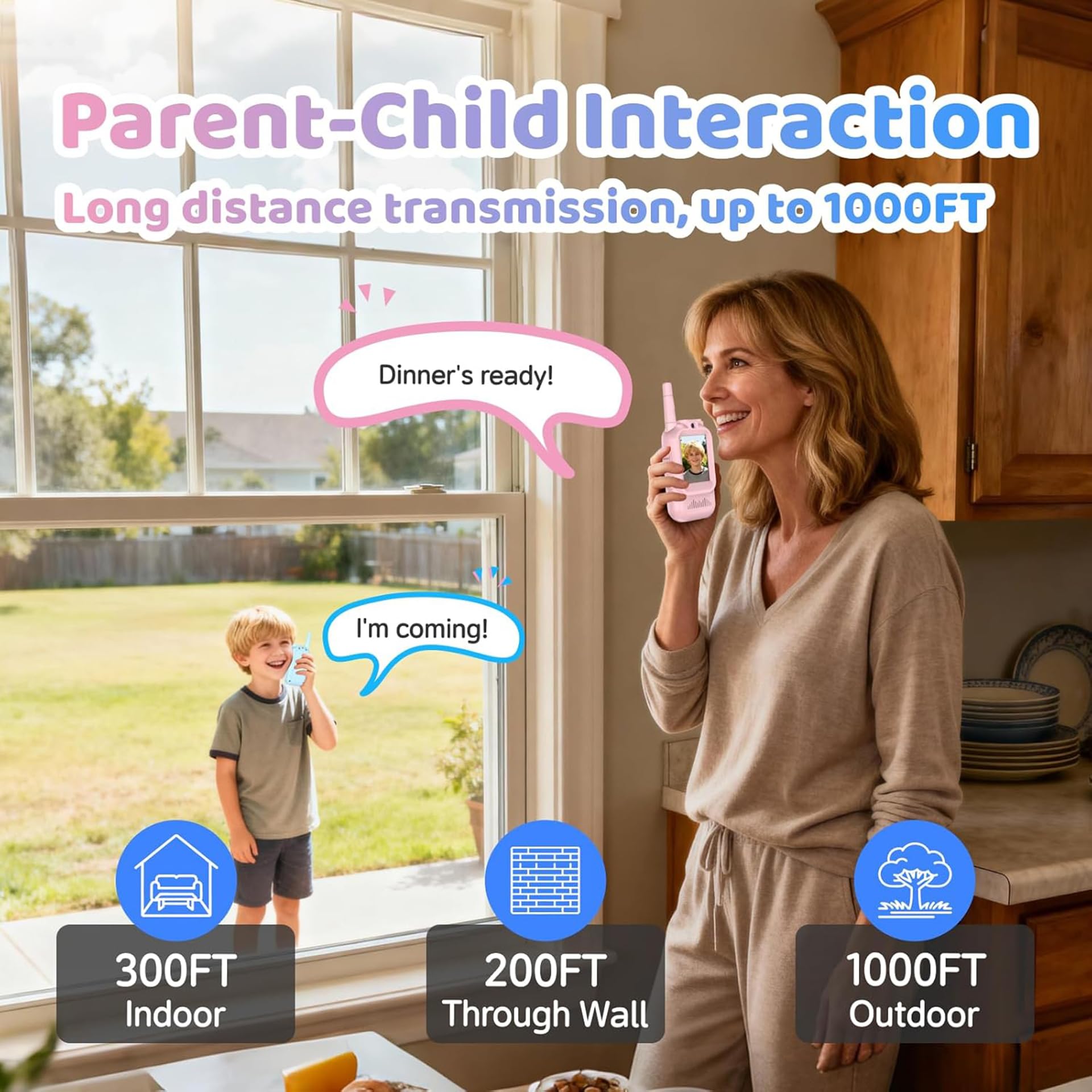 YIHANGG Talkie-walkie pour Enfants avec Vidéo, Lot de 2 Jouets Rechargeables pour Tout-Petits avec Caméra HD et Changeur de Voix,Jouets Cadeaux Longue Portée pour Garçons et Filles de 3 à 8 Ans(Pink)