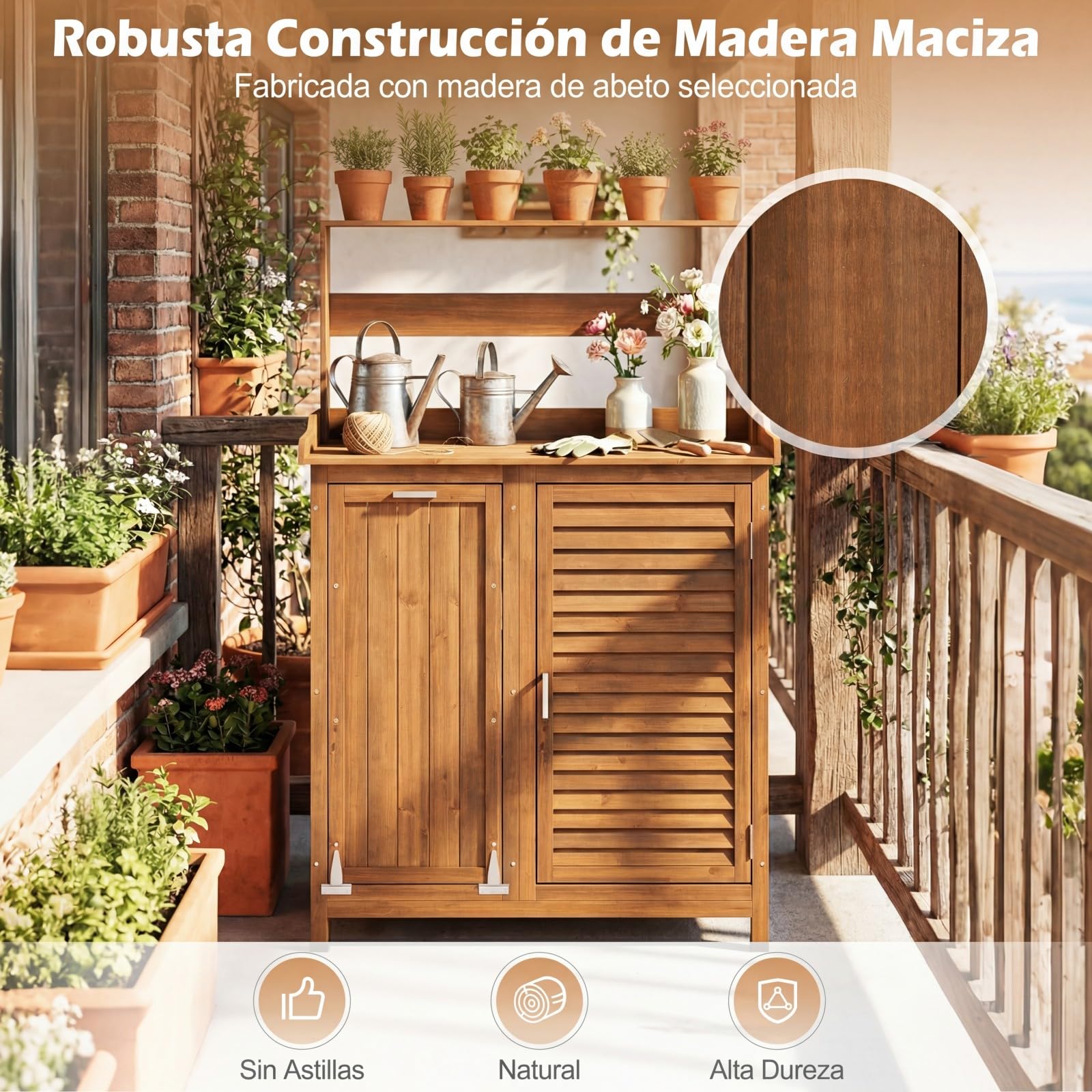 COSTWAY Armario Exterior de Madera Maciza, Cobertizo Exterior con Estantes Extraíbles y 2 Puertas, Caseta Jardin Terraza Balcon (102 x 43,5 x 152 cm)