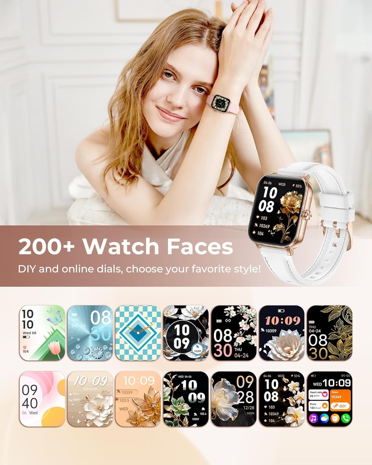 Smart Watch for Women, 30-Day Battery Life, Bluetooth Call (Answer/Make), 1.85" HD Fitness Tracker with Heart Rate Sleep SpO2 Monitor, 100+ Sports Modes, 4 Bands & 2 Charms, Android iPhone Compatible