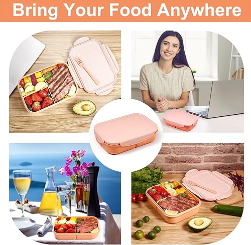 Miniatura 9 de Jeopace Lonchera Bento para adultos, lonchera Bento con 3 compartimentos, apta para microondas (cubiertos incluidos, morado y naranja)