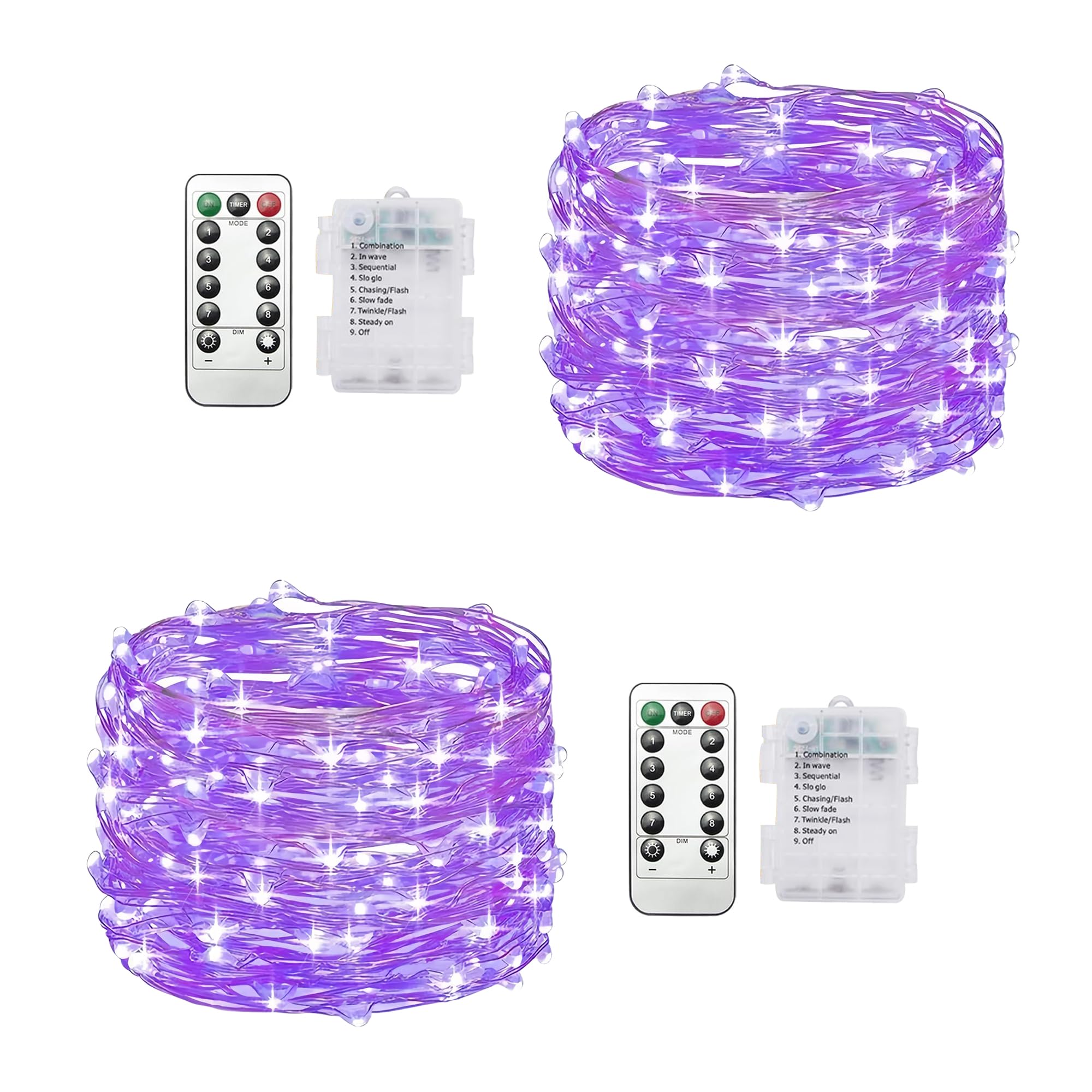 Clearhill Purple Fairy Lights 2Pack, 32.8Ft 100Led Twinkle String Lights Battery（Not Included） Operated With Remote Control, 8 Modes, Timing & Dimmable For Christmas Bedroom Indoor Outdoor Decor
