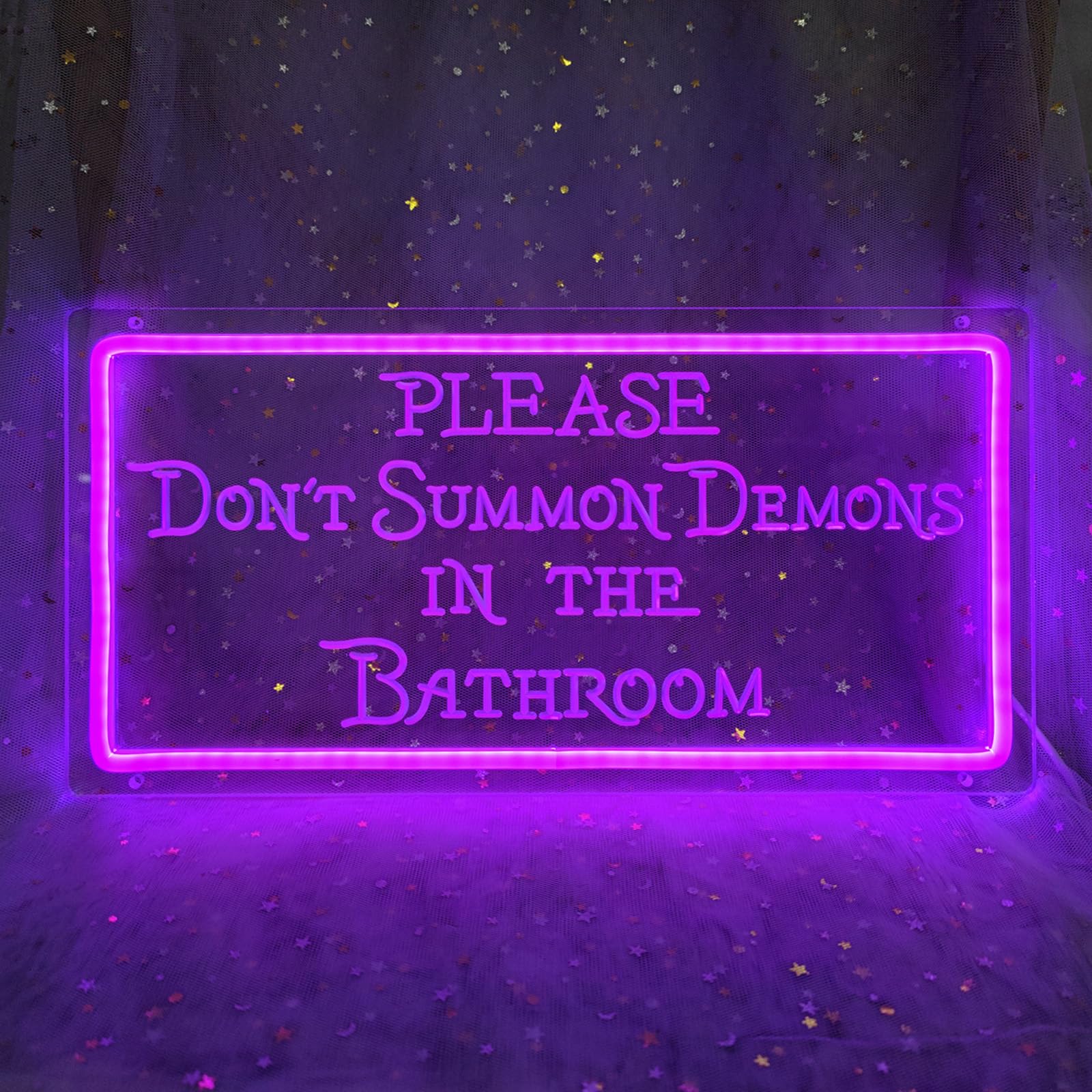 Please Don't Summon Demons in the Bathroom Neon Signs for Wall Decor, Neon Led Light Sign Home Decorations for Dark Humor Goth, Gothic, Witchy