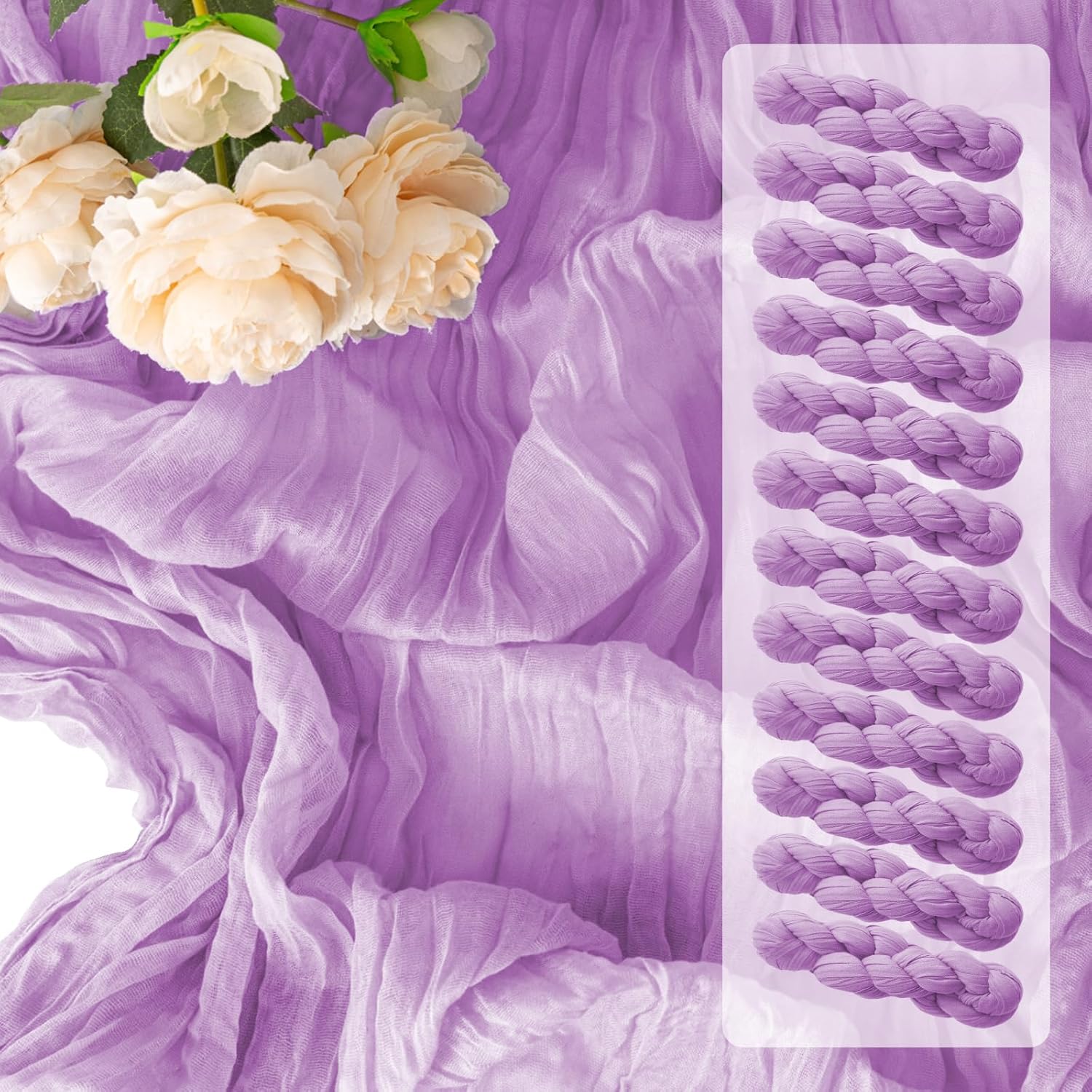 12 Pack Lavender Table Runner 10FT Cheesecloth Table Runner 21 x 120 inch Boho Gauze Cheese Cloth Table Runner Rustic Sheer Table Runner for Party Wedding Bridal Baby Shower Birthday Table Decor