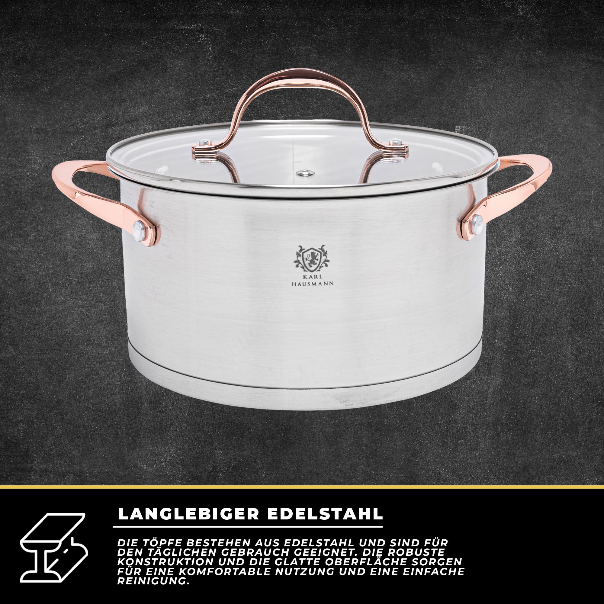 KARL HAUSMANN Topfset Induktion aus Edelstahl, 6-teilig, Kupferoptik