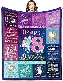 8 Year Old Girl Birthday Gift Ideas Blanket 60"x50", Best Gifts for 8 Year Old Girls, 8th Birthday Gifts for Girl, Birthday Gifts for 8 Year Old Girl, 8th Birthday Decorations for Girls