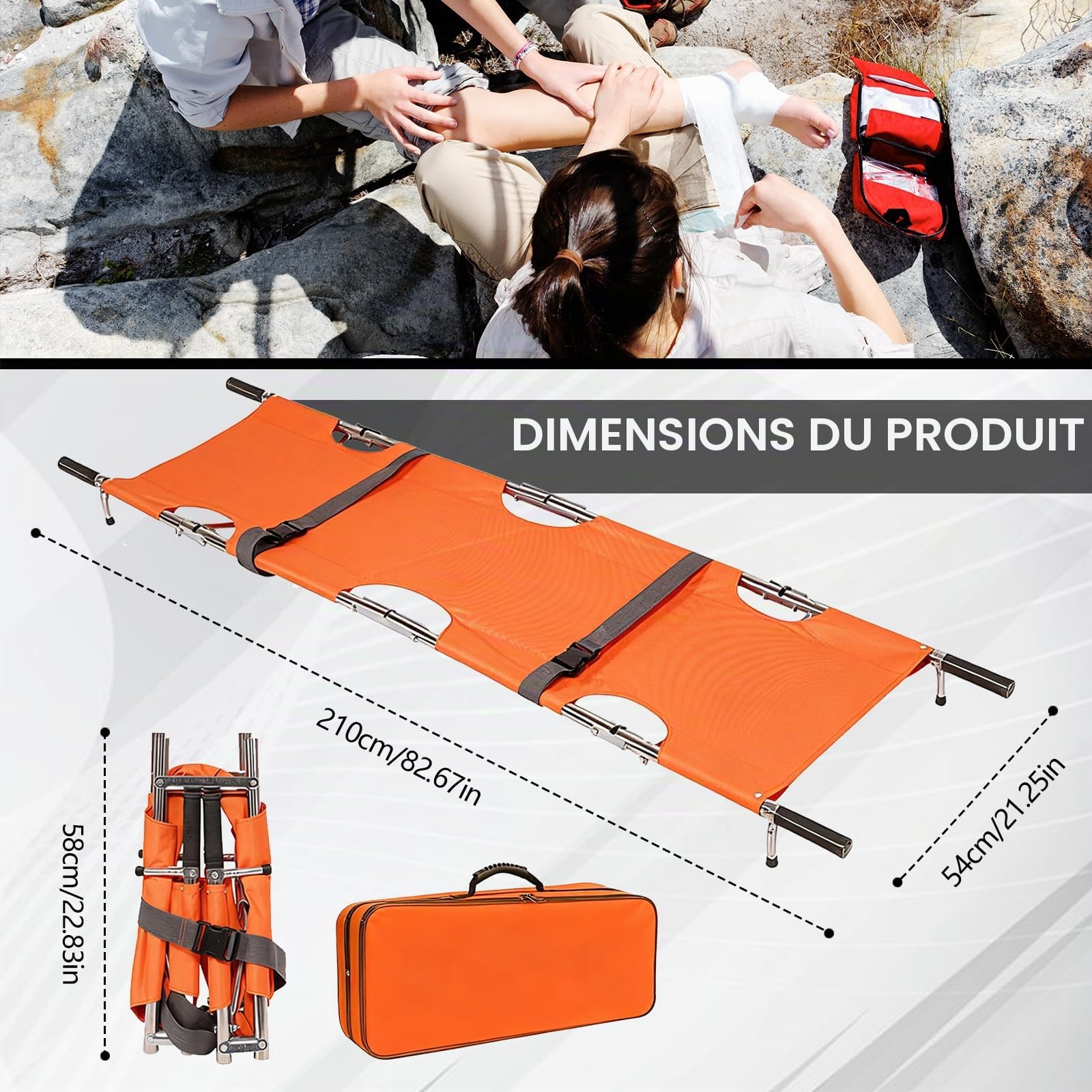 CivièRe Portable, Brancard Sauvetage Alliage D'Aluminium CivièRe Mobile Robuste Avec Sac De Rangement Pour Le Sauvetage En Montagne Et Le Transport Longue Distance 210x54 Cm