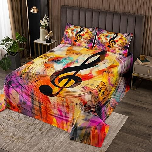 Miniatura 17 de Colcha de guitarra retro tamaño individual, juego de ropa de cama de hip hop para niños y niñas, decoración de habitación de niños y niñas, juego de
