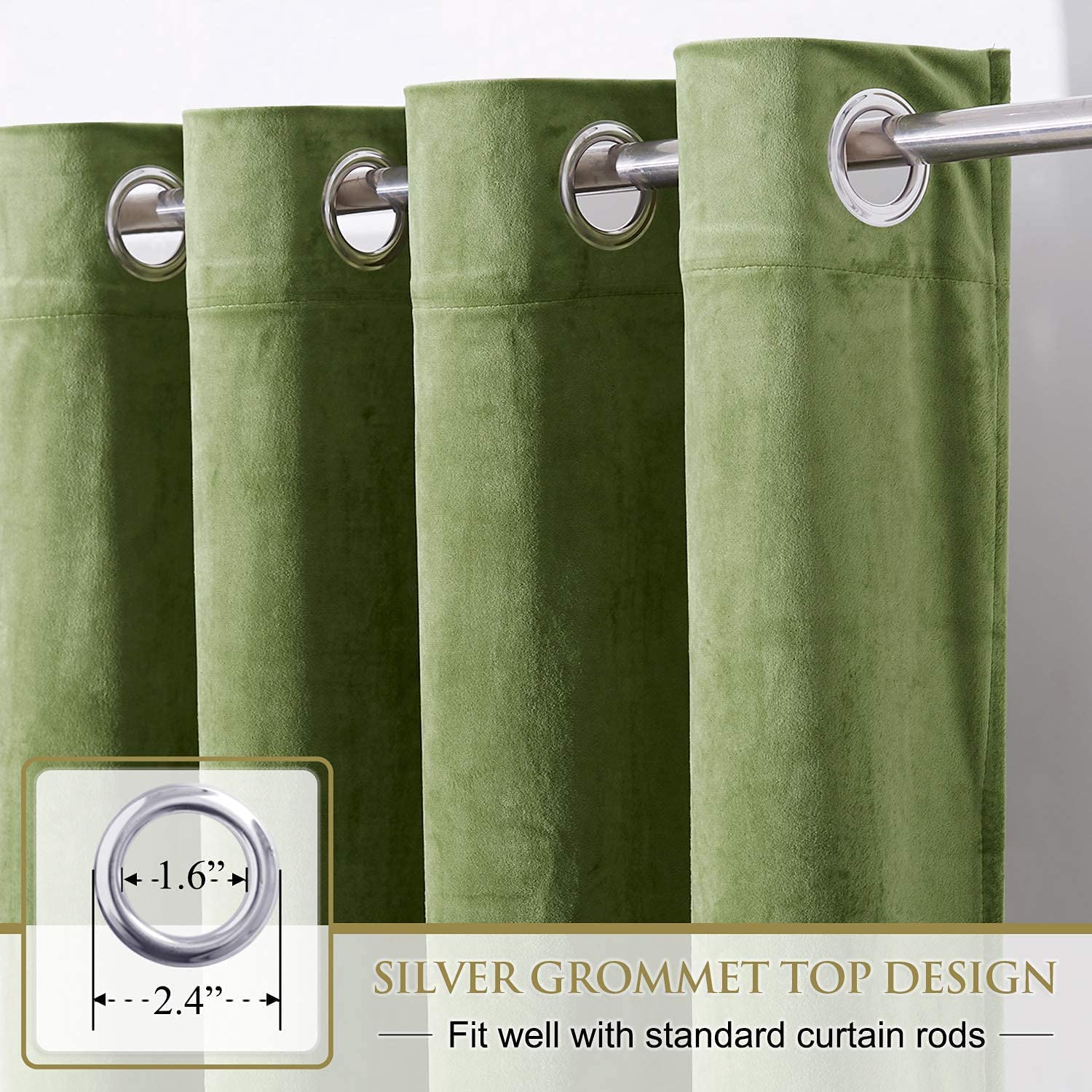 Bagaille VELOURS CURTAIN ☆ GREEN Luminous Luxe Metallic Sage Duck