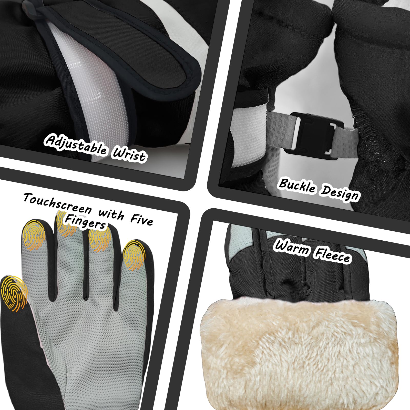 Guantes de Esquí Impermeables para Niños Niñas, Guantes de Nieve Forro Polar Cálido para Snowboard