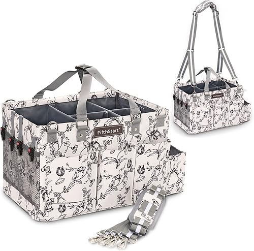 FifthStart Organizador de limpieza portátil un organizador de suministros de limpieza con 4 correas de hombro en las esquinas y correa de cintura