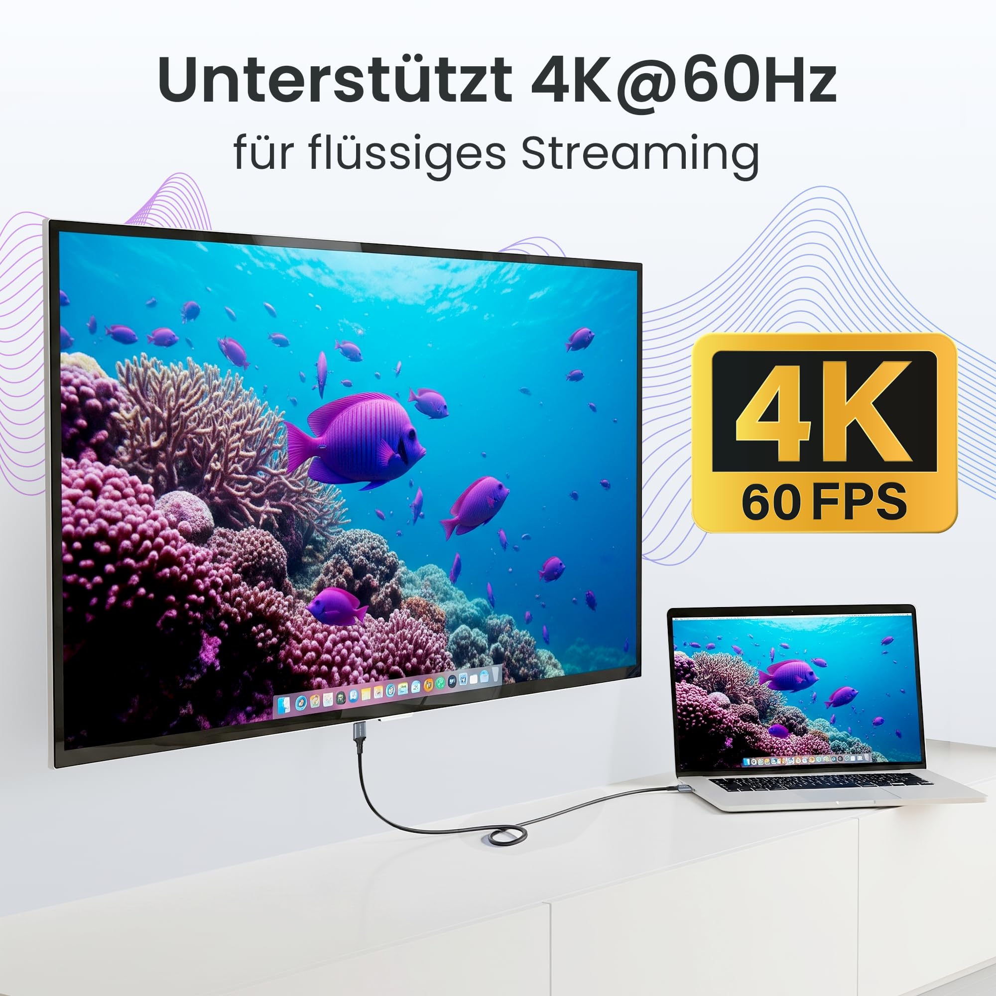 audio pirates Câble USB-C vers HDMI (3 m) 4K @ 60 Hz | Thunderbolt 3/4 | OD : 4 mm | connecteur en métal | plaqué or 24 carats | compatible avec iPhone, MacBook, iPad, Surface, partiellement Android |