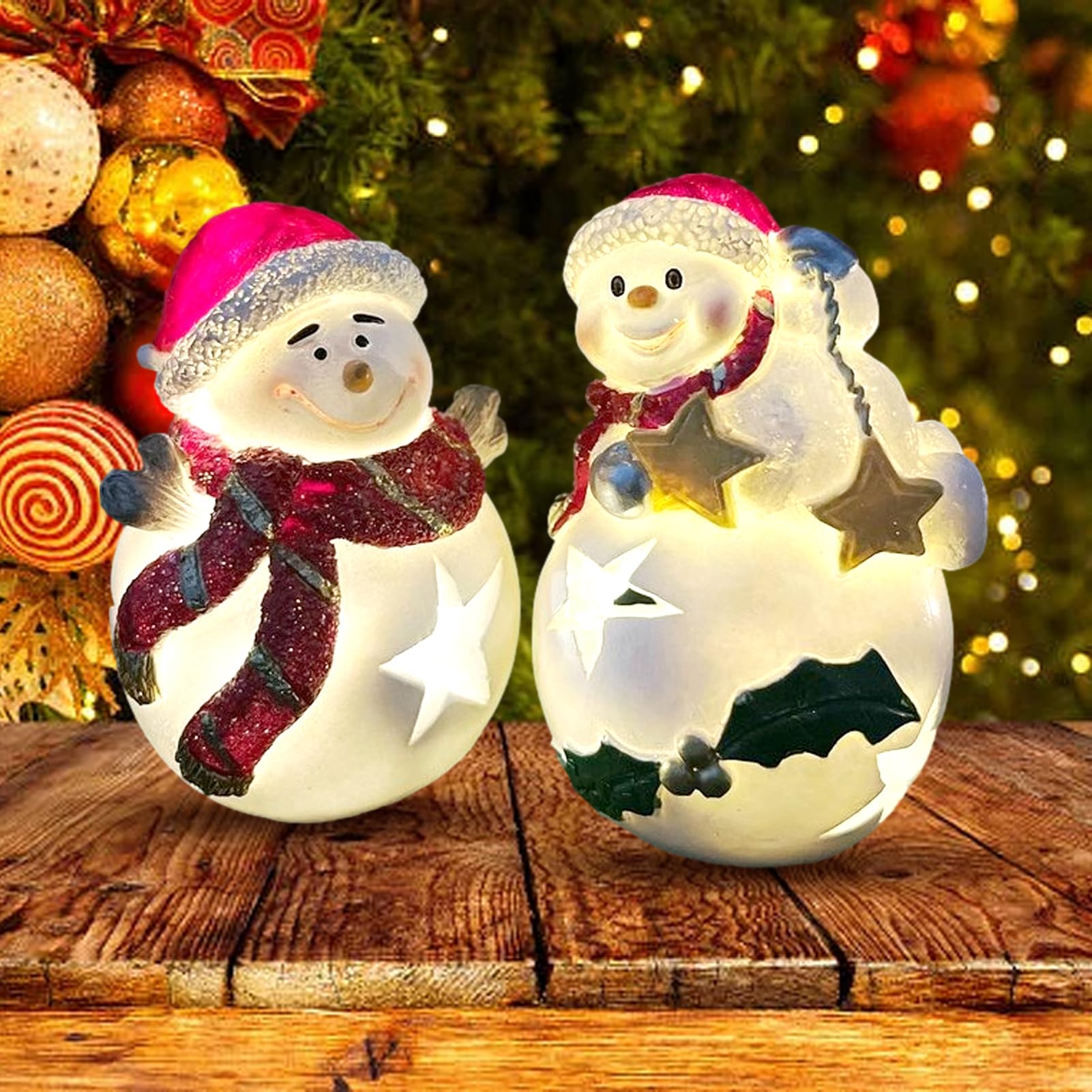 Deux Joyeux Bonhommes De Neige Dans La Forêt Fêtes De Noël Et Du Nouvel