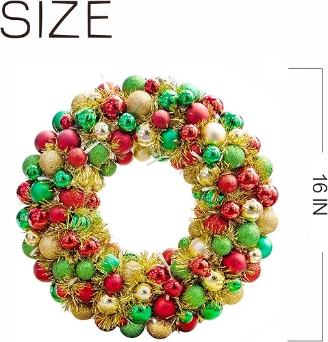 Miniatura 7 de Amooca Corona de bola de Navidad de 16 pulgadas con luces LED para puerta delantera, ventana, adornos colgantes decorativos para centros de mesa,