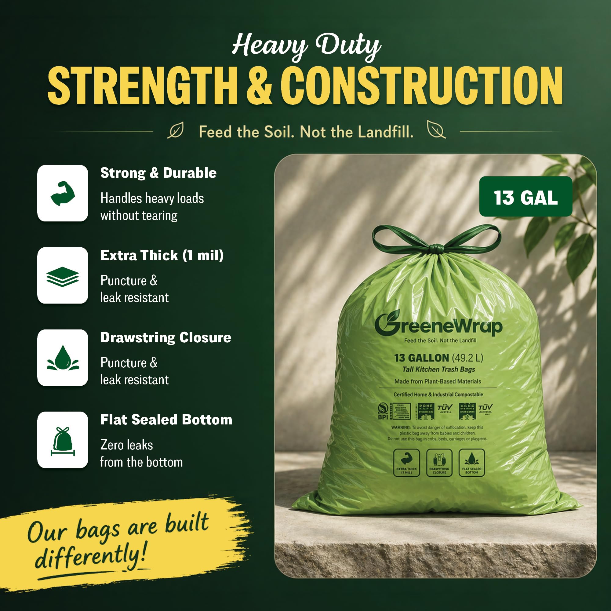 13 Gallon Drawstring Compostable Bags Gallery Image