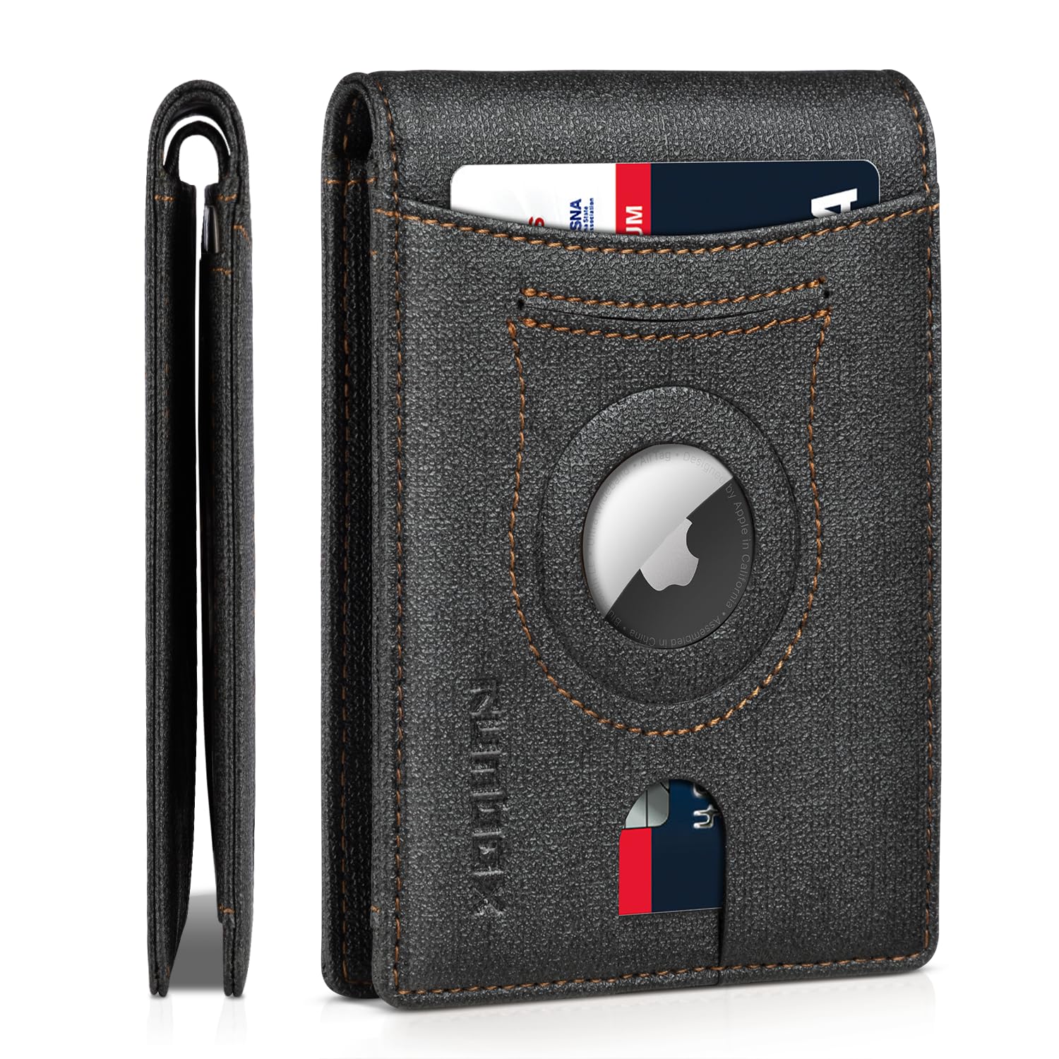 RUNBOX AirTag-Wallet-Mens-Slim-RFID Blocking Wallets Leather with Bill Compartment Air Tag Bifold Card Holder Wallet Gifts for Men Dad