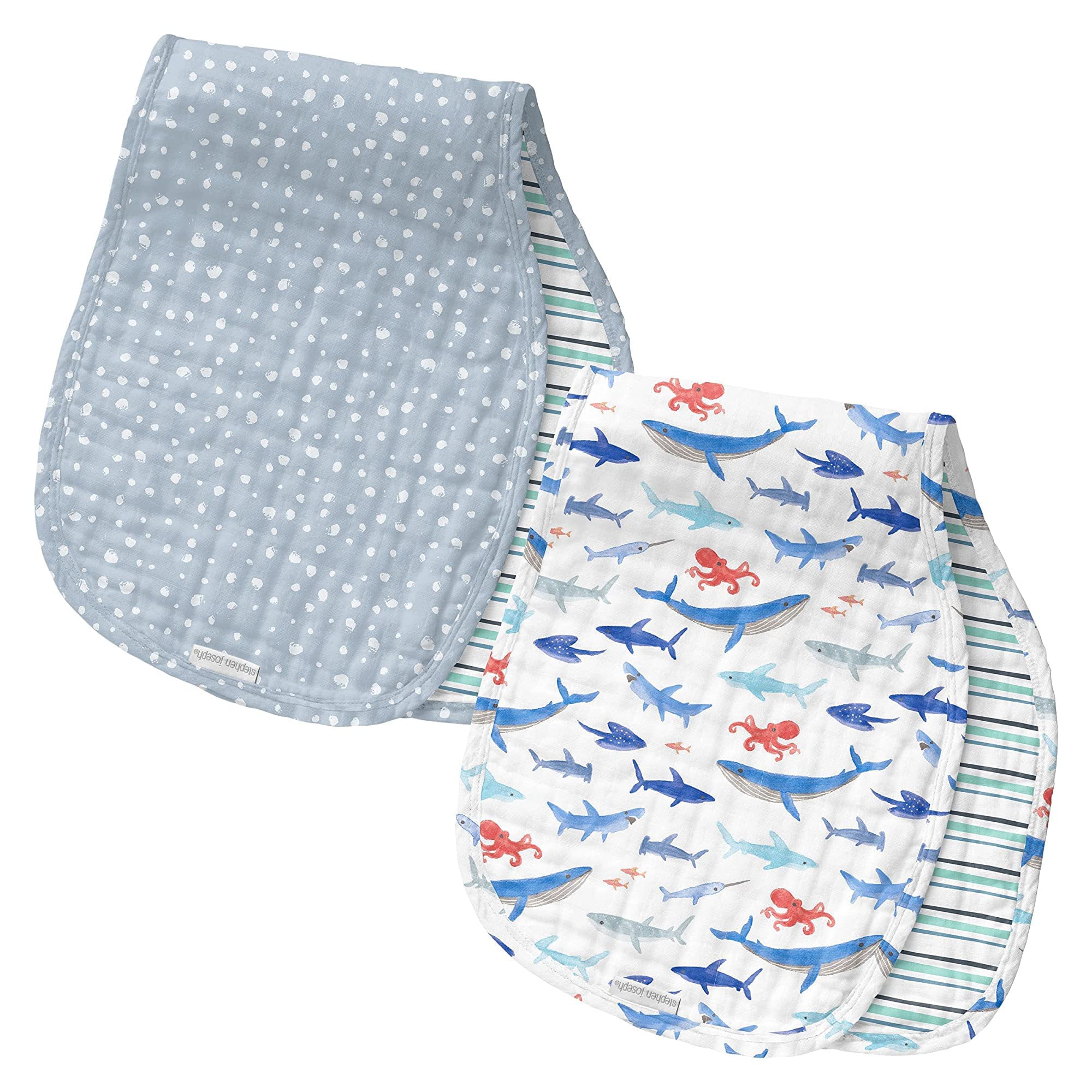 Stephen Joseph, Muslin Baby Burp Cloths, 2-Pack 100% Cotton, Burp Cloth for Baby Boys and Girls, Shark-image-38