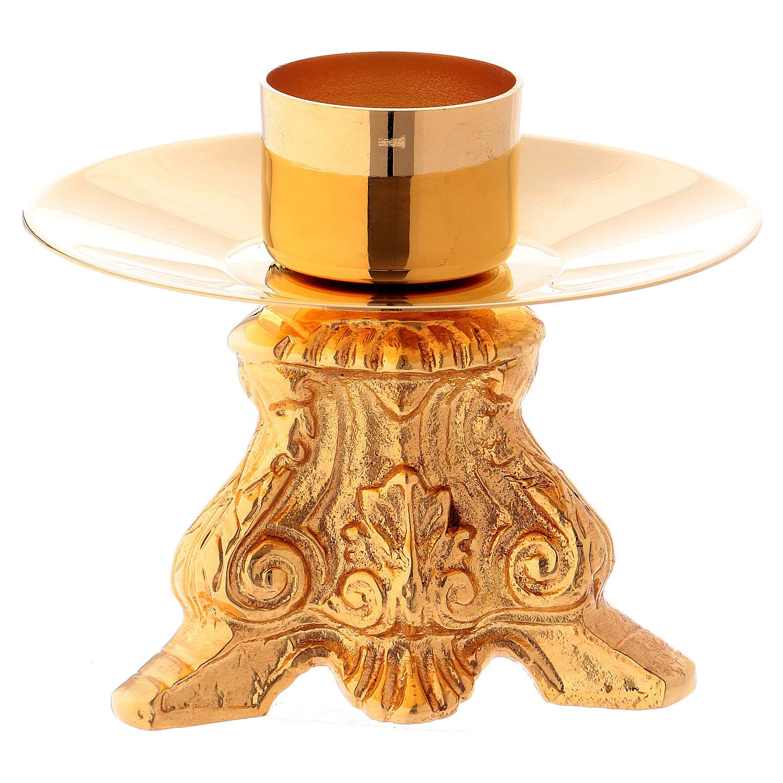 Gold Plated Brass Candlestick with Decorated Base