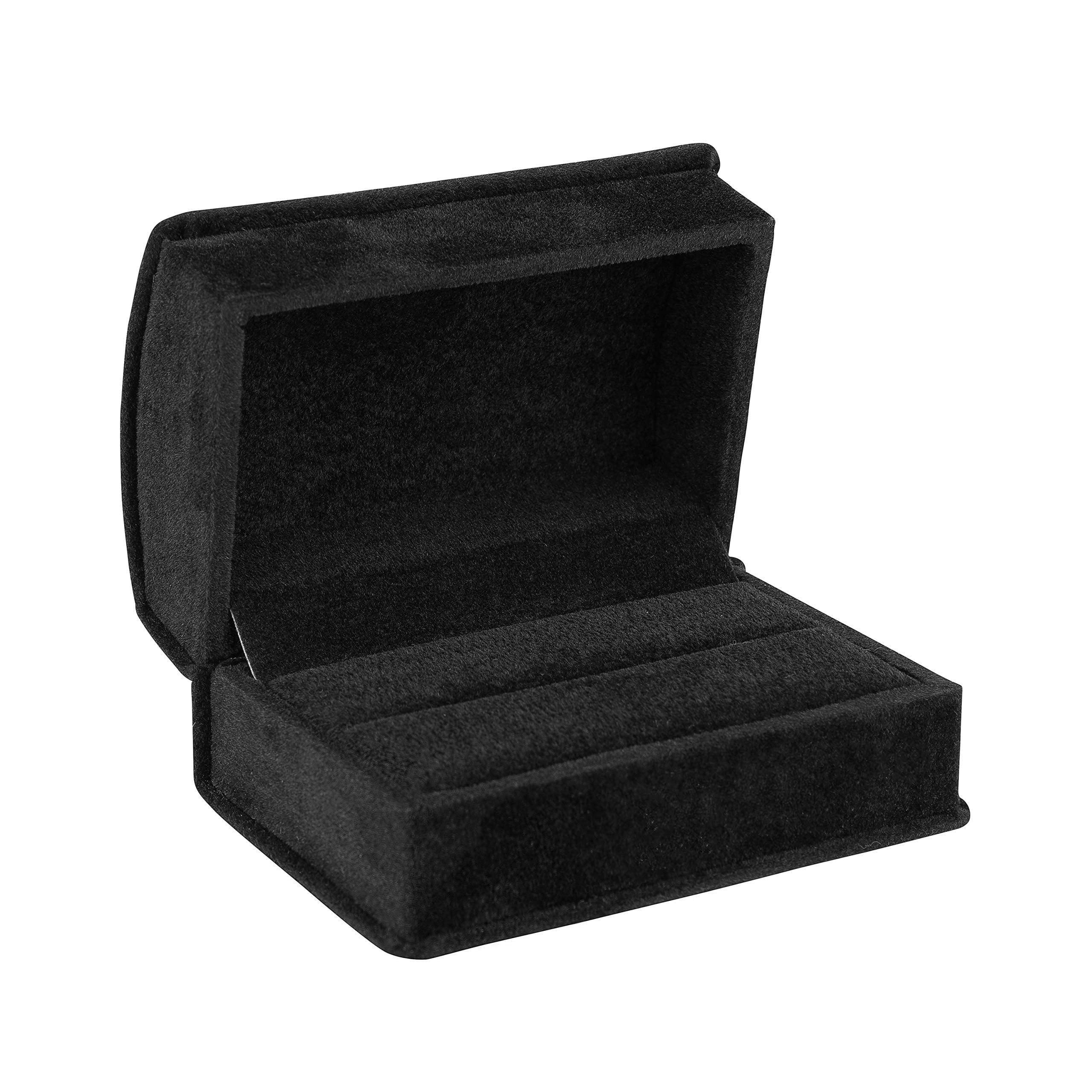 Noble Pack Black Noble Suede Double Ring Jewelry Box With Matching Two Piece Packer With Ribbon For Engagement, Proposal Or Special Occasions (, Double Ring Box)