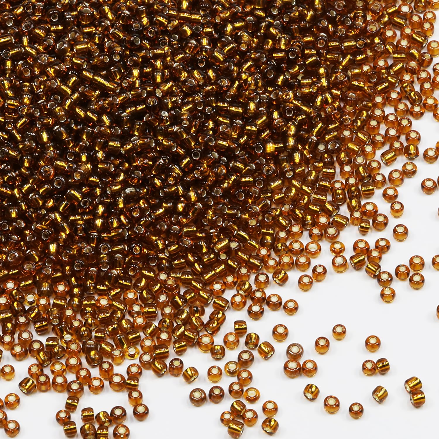 Tibaoffy Transparent Light Brown with Silver Lined Beads Size 8/0 Crafts Glass Seed Beads 3mm for Jewelry Making (Total About 100g About 3600pcs) — image 1