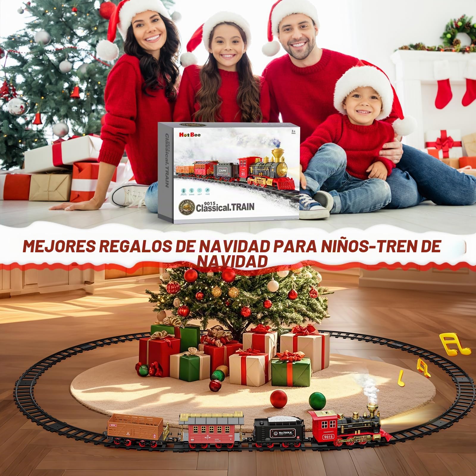 Hot Bee Tren Navidad Electrico Juguete Niños, Tren Arbol de Navidad, Regalo 3 4 5 6 7 8 9 Años, Juguete Niños 3-9 Años