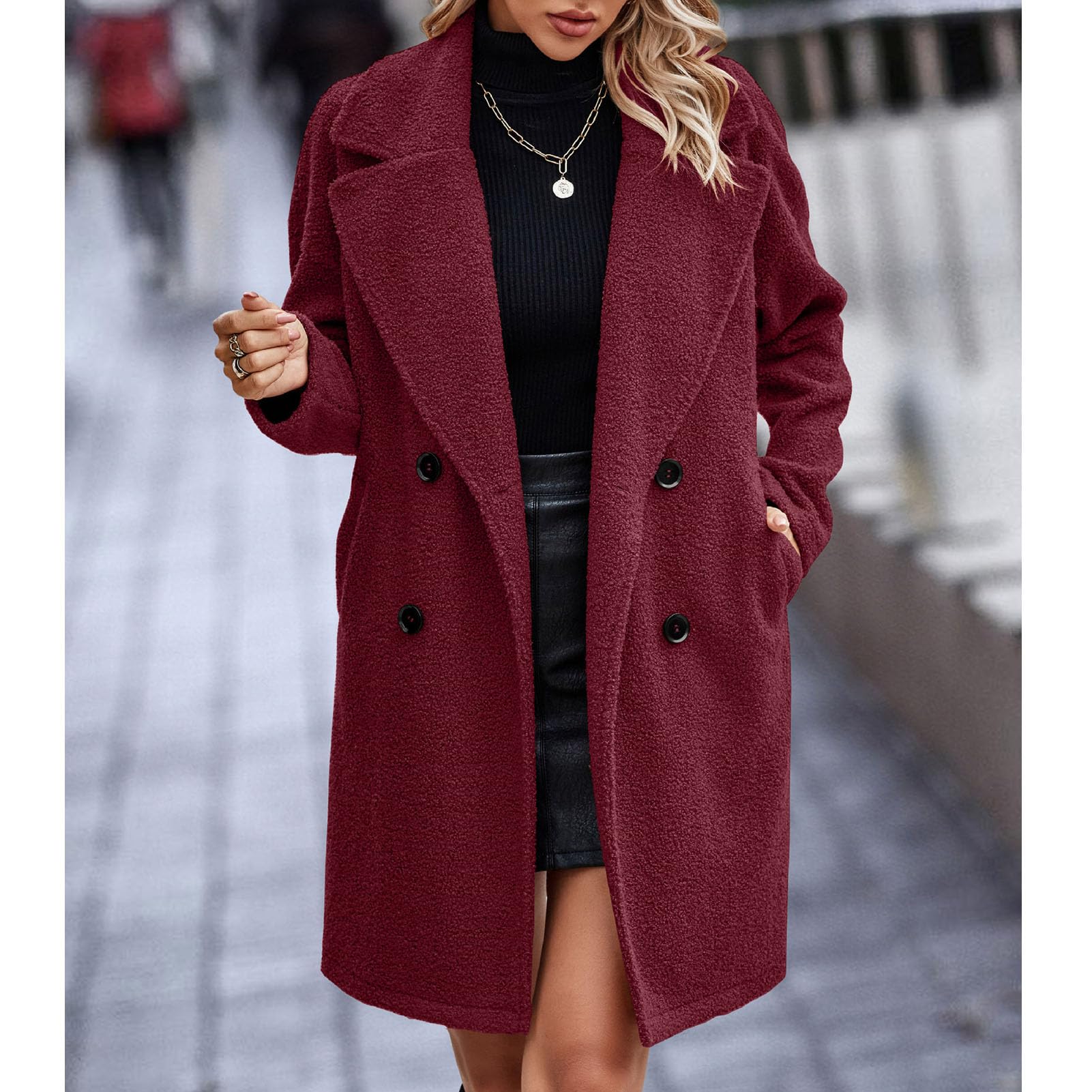 Abrigo largo de invierno para mujer, cruzado, con solapa, con cuello vuelto