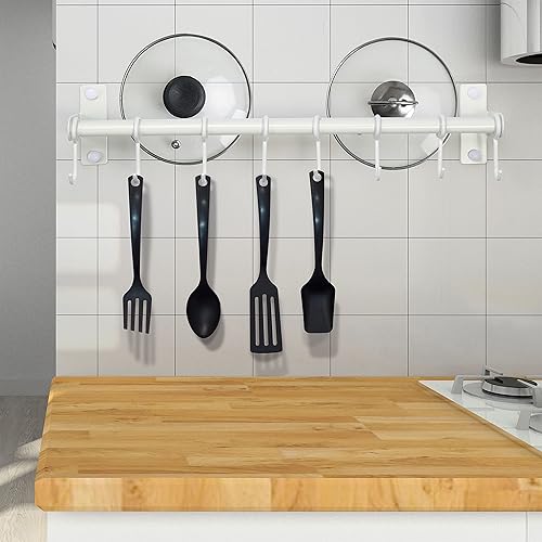Miniatura 6 de Dseap Estante para ollas y sartenes con 8 ganchos, barras dobles, colgadores de ollas para cocina, montaje en pared, blanco, 2 paquetes
