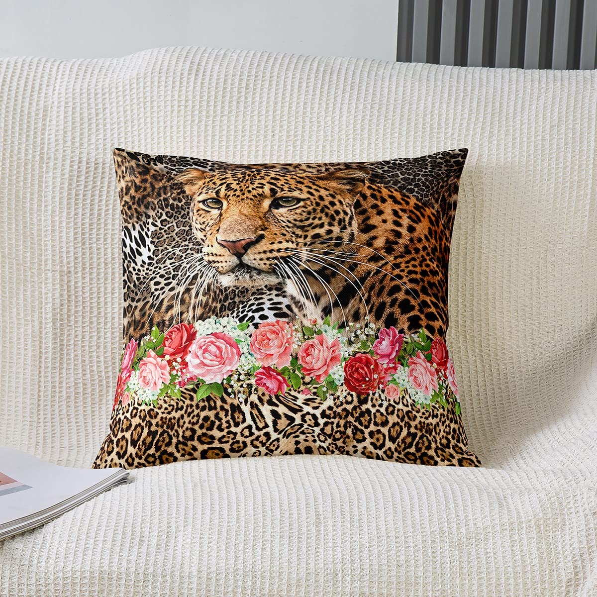Homemissing Paquete de 4 fundas de almohada decorativas de leopardo, suaves, con estampado de guepardo, diseño de flores occidentales, cuadradas, para sofá, dormitorio, sala de estar, safari, fundas