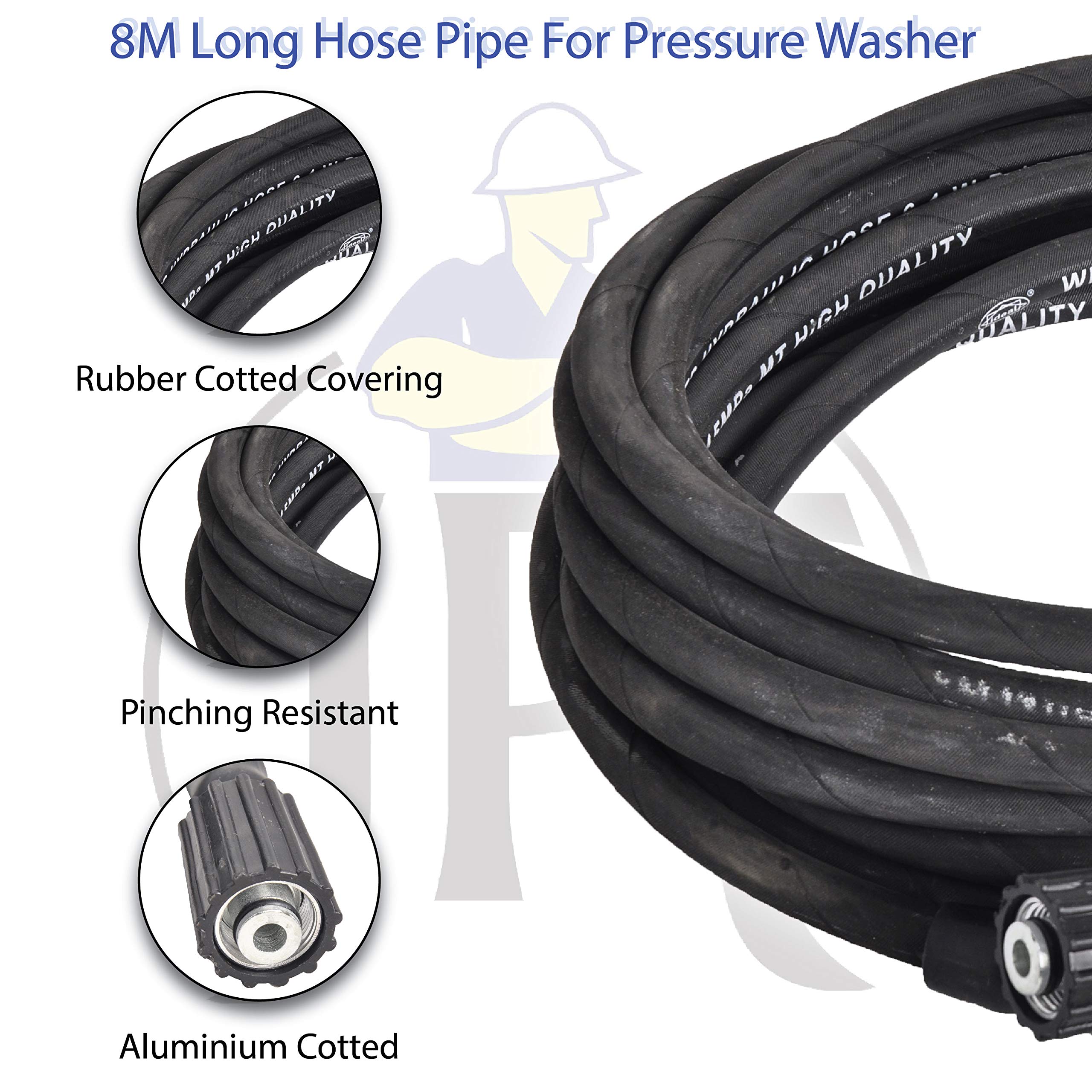 JPT COMBO WASHER PRESSURE GUN, COMPATIBLE WITH JPT, STARQ, RESQTECH PRESSURE WASHER (GUN WITH 08 Mtr HOSE PIPE) BLACK — Amazon image 5