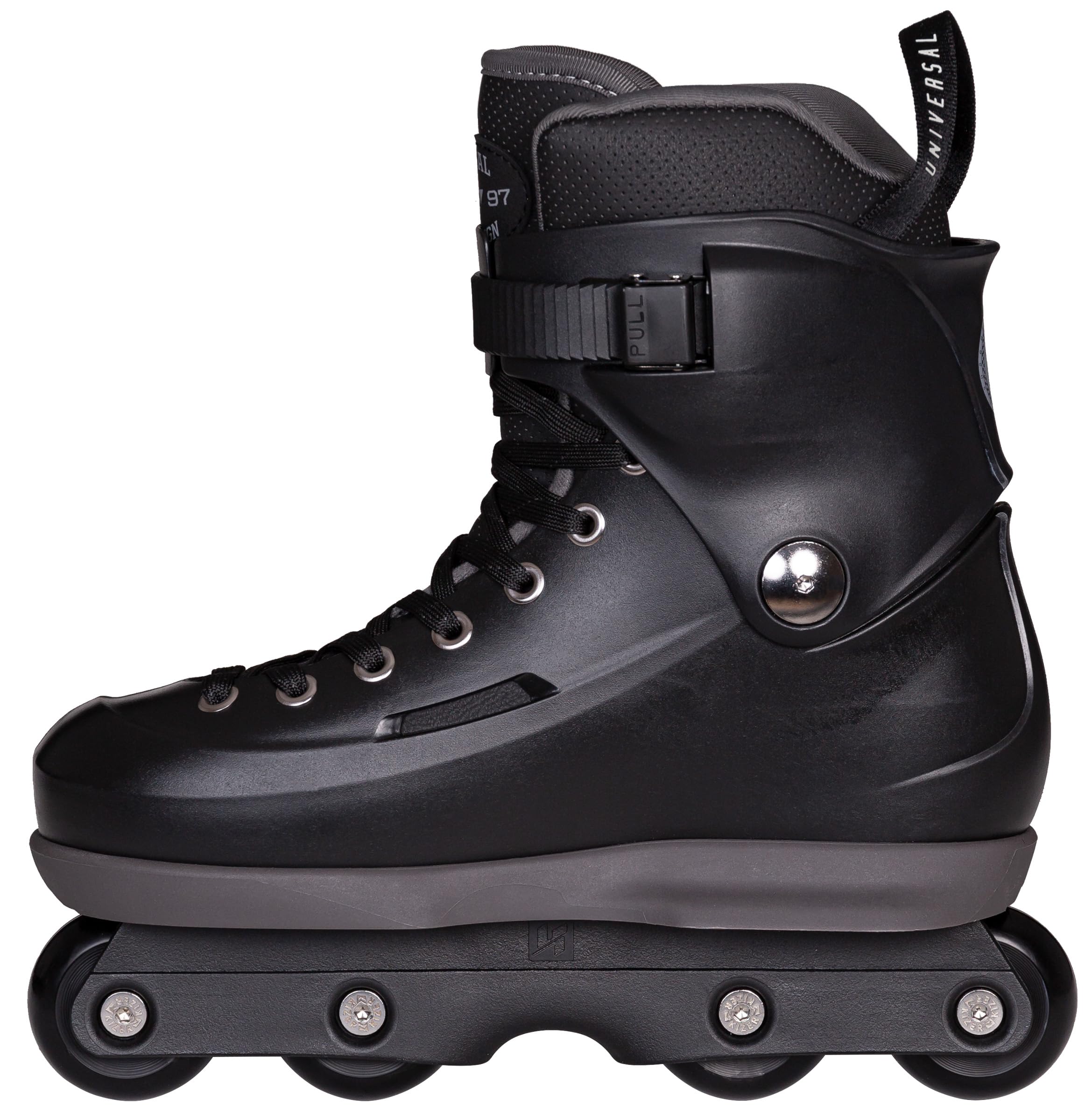 Powerslide USD Sway Chess Black Aggressive Skates – Schwarz Inliner mit Kizer Fluid V Schiene, 58mm 90A Rollen, ABEC 9 Kugellager, Hardboot & Komfort-Innenschuh – Street & Park Skate (46-47)