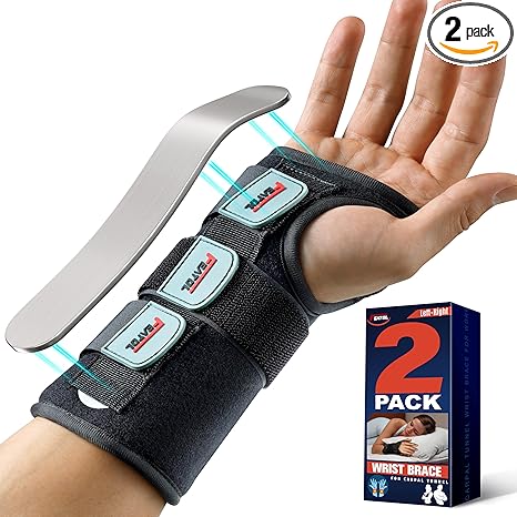 FEATOL Carpal Tunnel Wrist Brace Night Support 2 Pack - Wrist Splint for Pain Relief Tendonitis, Sprained, Arthritis - Metal Splint Stabilizer With Hand Brace -FOR Sleeping Women Men -Right&Left(M/L)