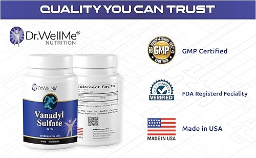 Miniatura 5 de Dr.WellMe Nutrition Suplemento de sulfato de vanadilo de 10 mg, mantiene un nivel saludable de azúcar en la sangre, 100 tabletas