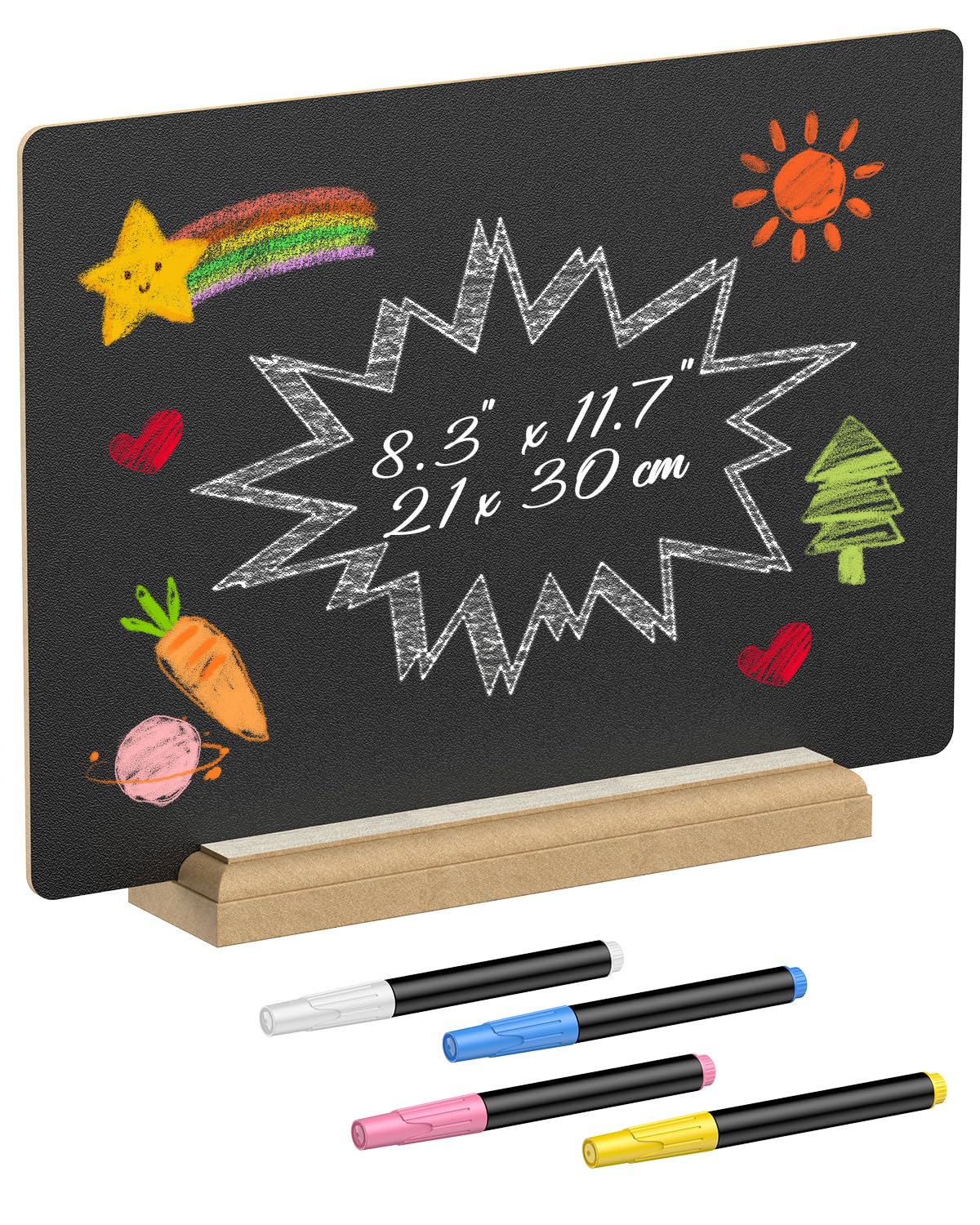 Uniclife A4 Tabletop Chalkboard Sign with Stand & Chalk Markers, 21 cm × 30 cm, Double-Sided Wooden Chalk Board Sign for Tables, Large Reusable Message Board, Menu Board for Bar Restaurant Wedding
