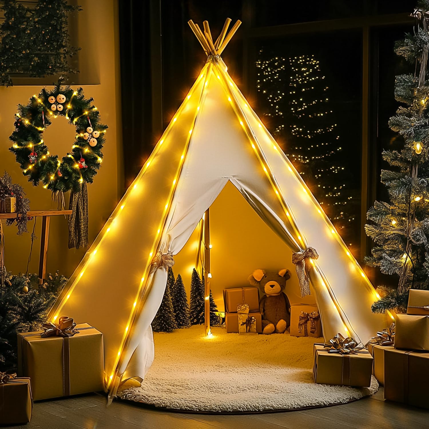 Luces de Navidad a batería de 66 pies, paquete de 2 unidades en total de 200 luces LED alimentadas por pilas, 8 modos de luces de cuerda que funcionan con pilas para decoración de fiesta de