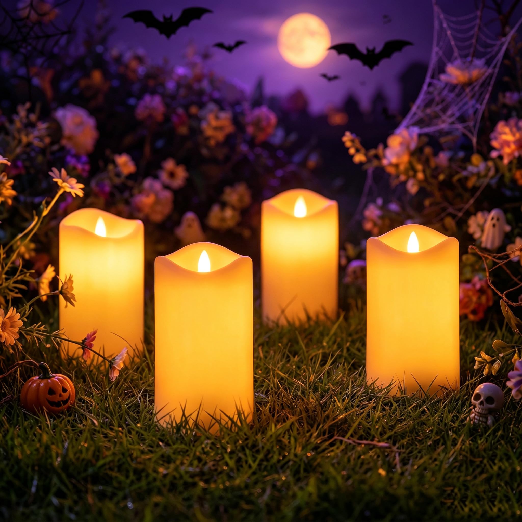 Livinlarge Solar Candles Outdoor Waterproof,3"x6"Flameless Candle 4 Pack