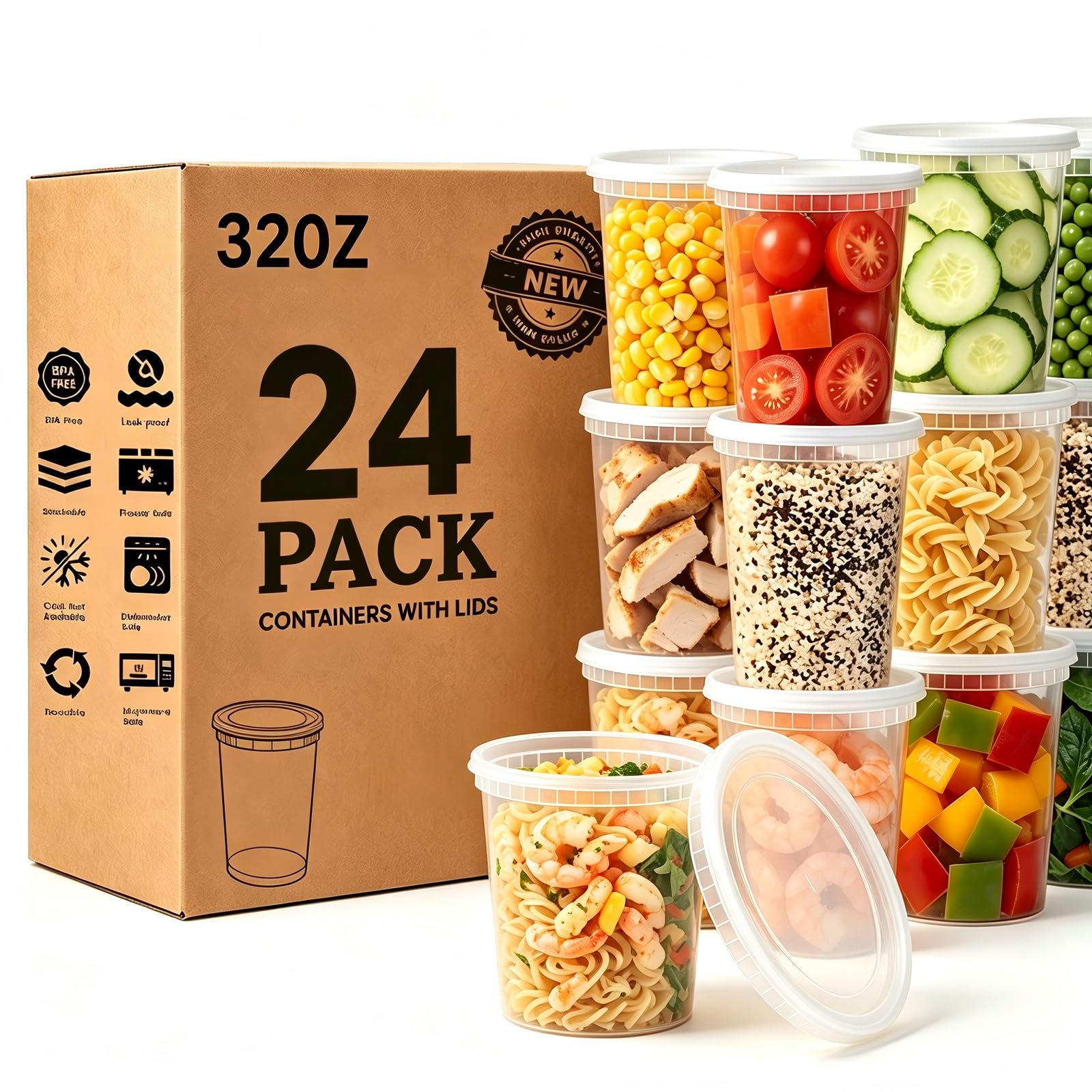 32oz Deli Containers with Lids 24 Sets Food/Soup Storage Containers