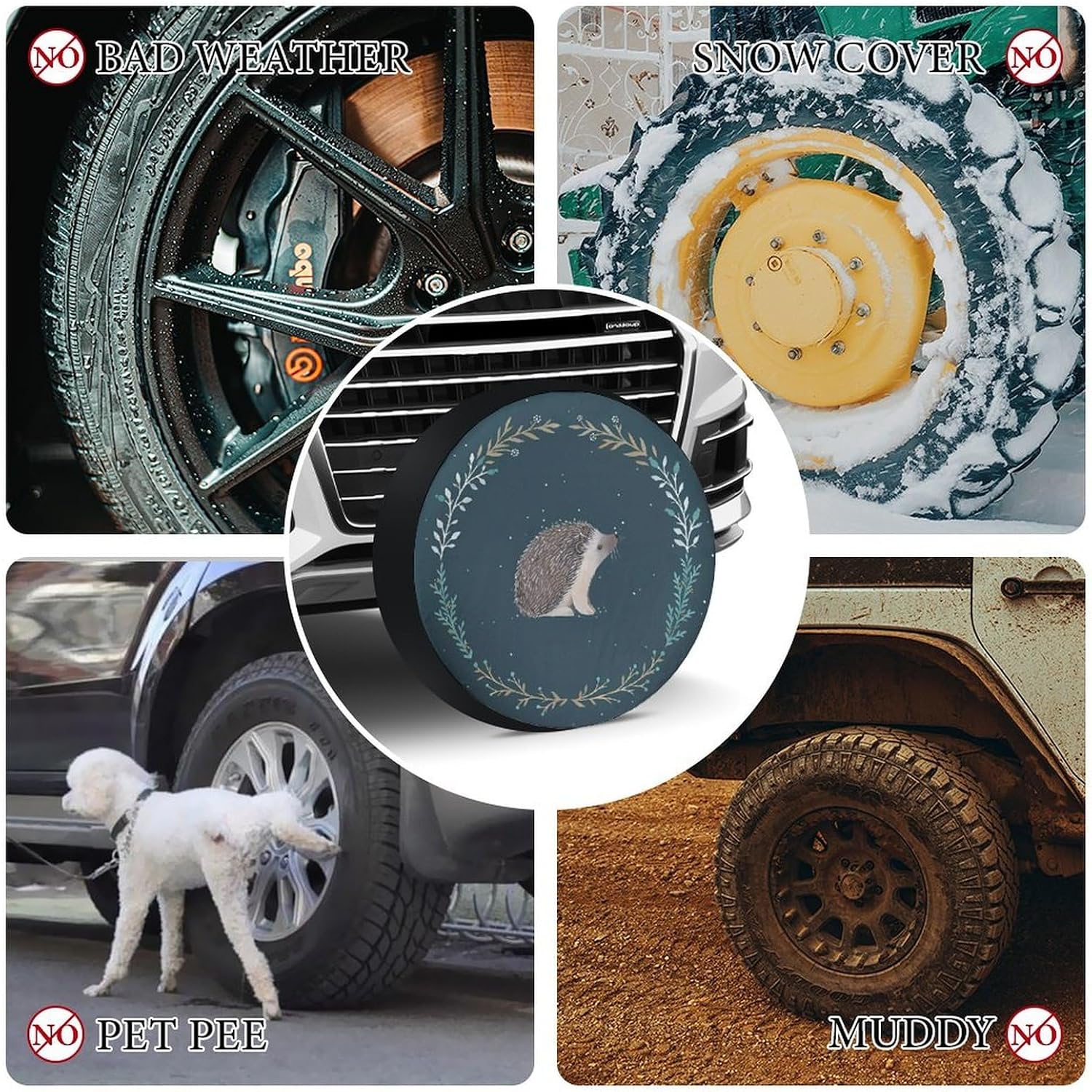 Cute Little Hedgehog Spare Tire Cover Weatherproof Sun Protection Wheel Tire Cover Universal Oxford Dust-Proof Protectors Fit Trailer RV SUV and Many Vehicle