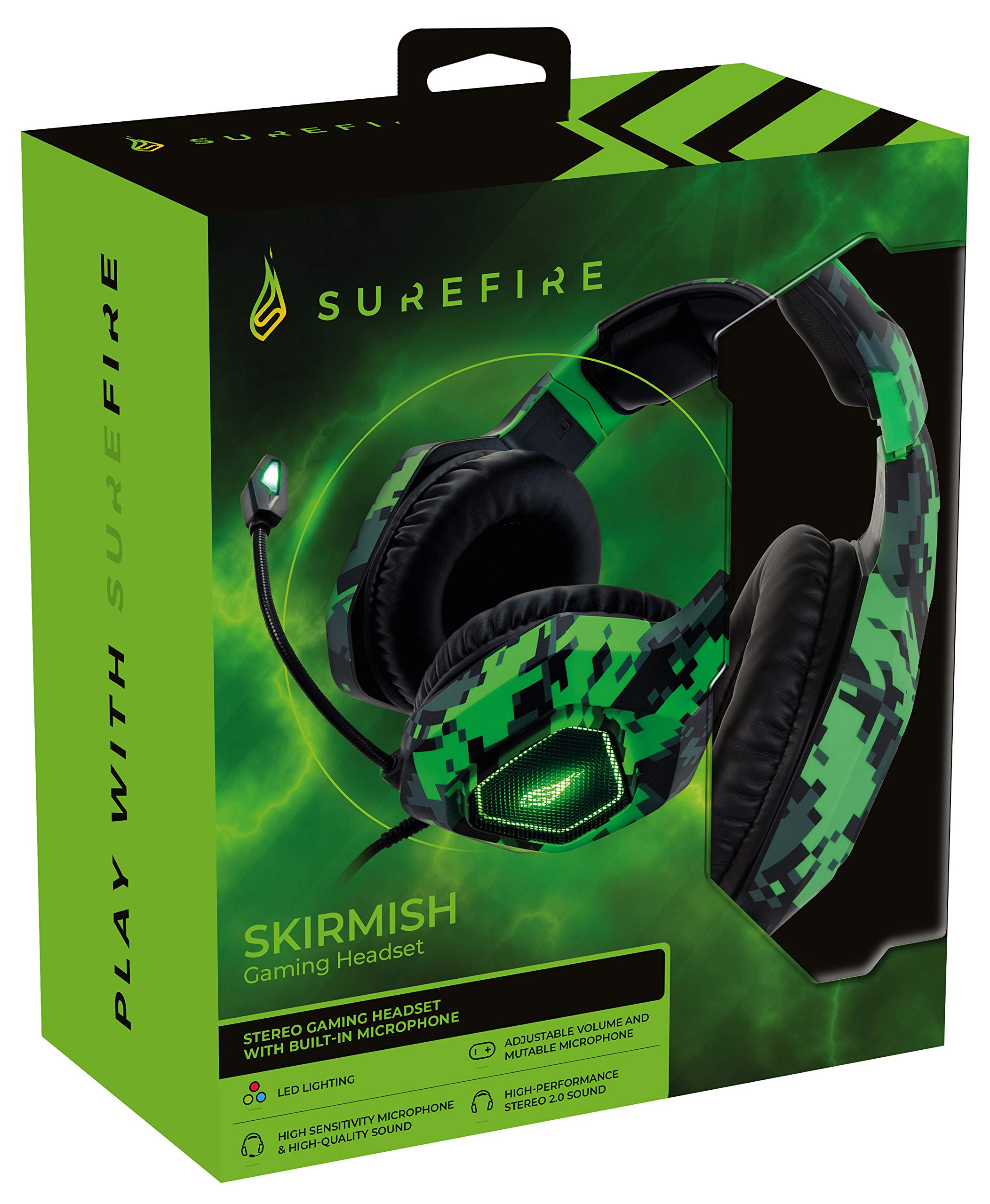 Surefire Skirmish Gaming Headset - Casque PC & PlayStation & Xbox - Headset Gaming - 390g - Son stéréo 2.0 & éclairage LED - Casque pour Gamer - USB 3.2 Gen 1 I Powered by Verbatim