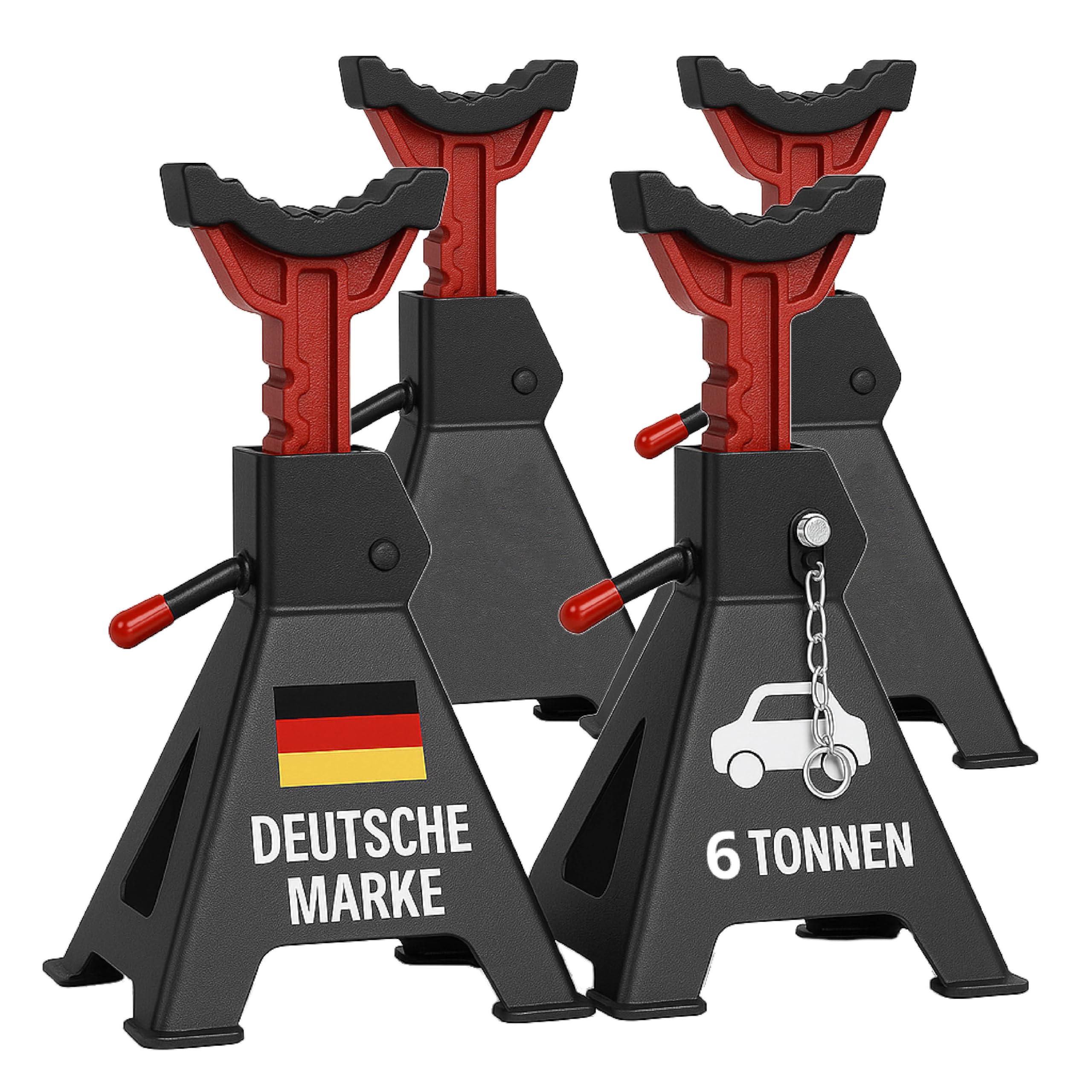 Stahlmann® Unterstellbock 3T Tragkraft im 2er Set – Höhenverstellbar 28–42,5 cm mit Sicherungssplint – Robuste Gusseisen Wagenheber Stützböcke für PKW, SUV & Kleintransporter (4 Stück / 6 Tonnen)
