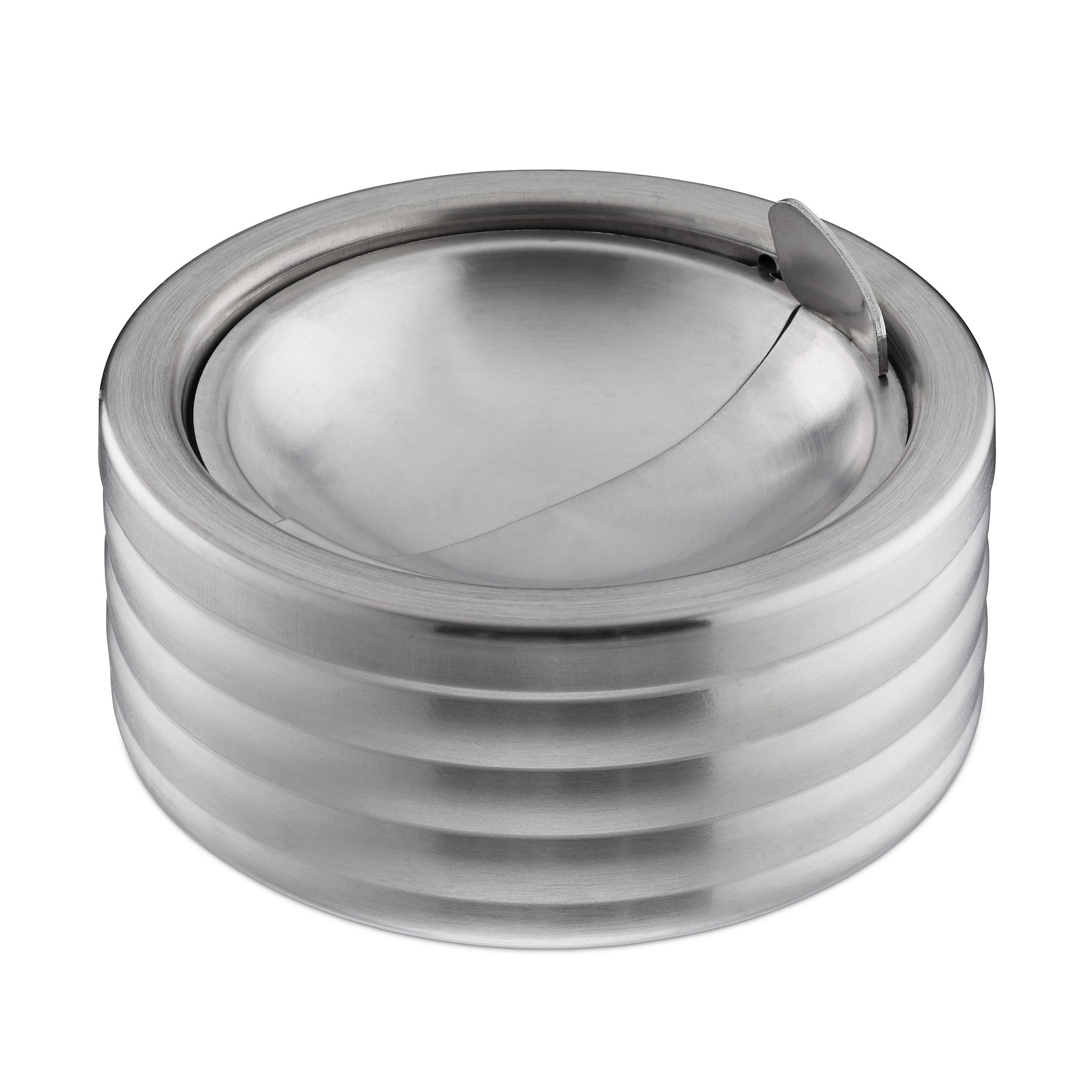 Cendrier de table rond argenté pour terrasses et balcons avec couvercle amovible