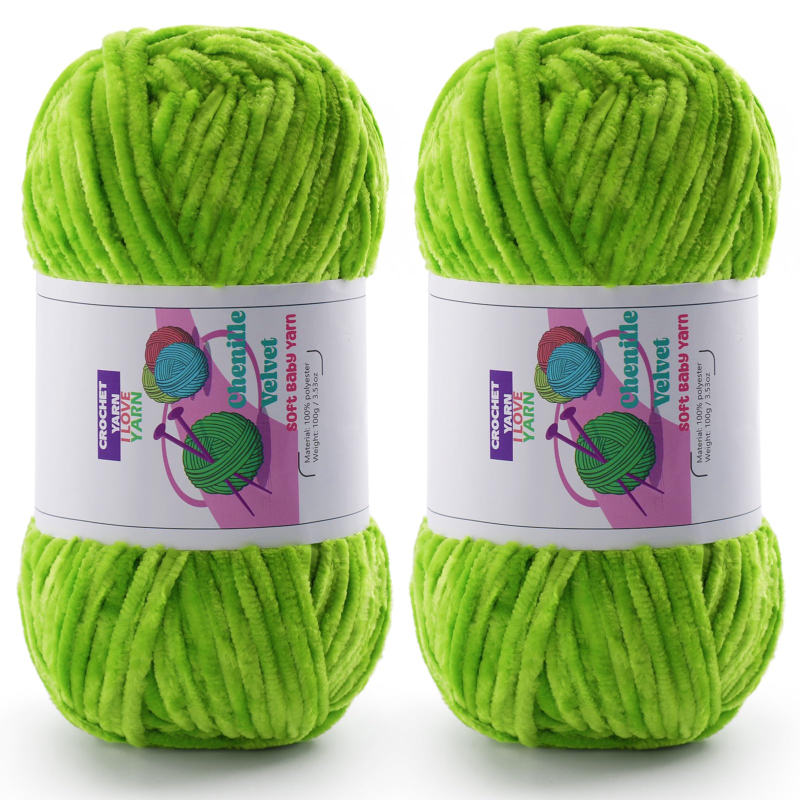 Chenille Velvet Yarn for Crocheting, Green Fuzzy Fluffy Yarn for Crochet